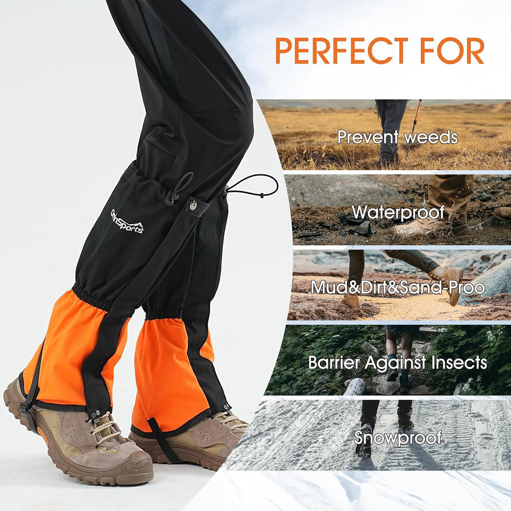 Waterproof Hiking Gaiters, Outdoor Snow Boot Gaiters