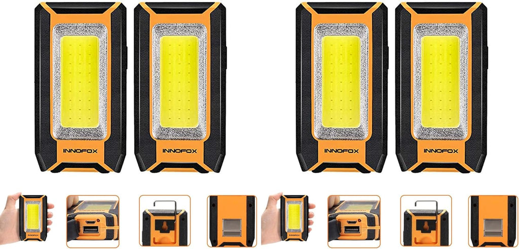 innofox 2-Pack LED Rechargeable Magnetic Work Light 1500 Lumens, Hanging Hook with 3 Modes, LED Work Light for Car Repair, Camping, and Hurricane Use