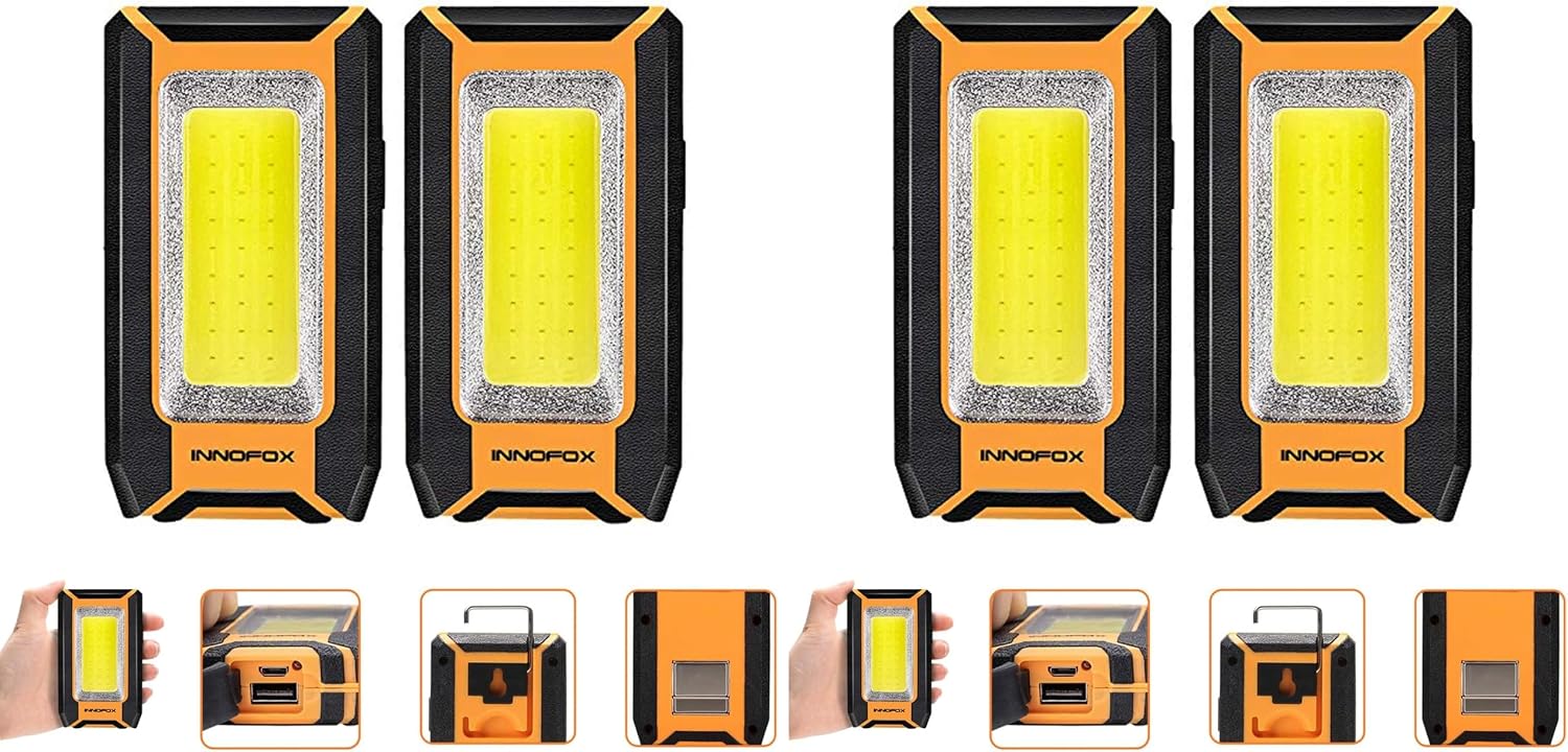 innofox 2-Pack LED Rechargeable Magnetic Work Light 1500 Lumens, Hanging Hook with 3 Modes, LED Work Light for Car Repair, Camping, and Hurricane Use
