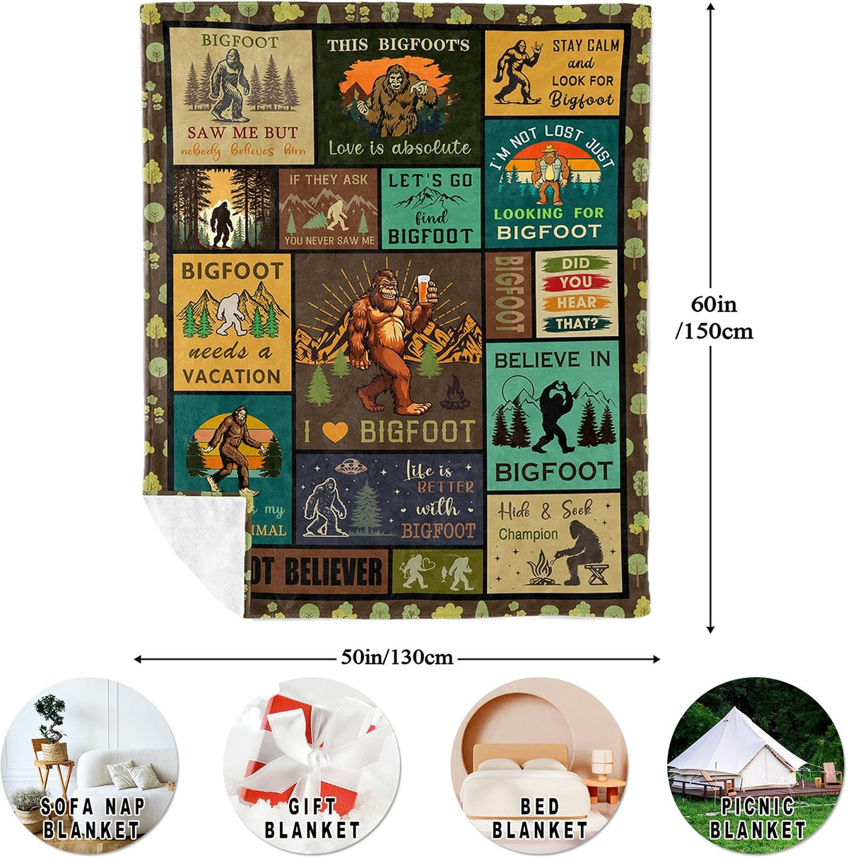 Bigfoot Gifts, Big Foot Sasquatch Gifts, Sasquatch Blanket 60"x50", Bigfoot Blanket, Birthday Gifts for Sasquatch Lovers