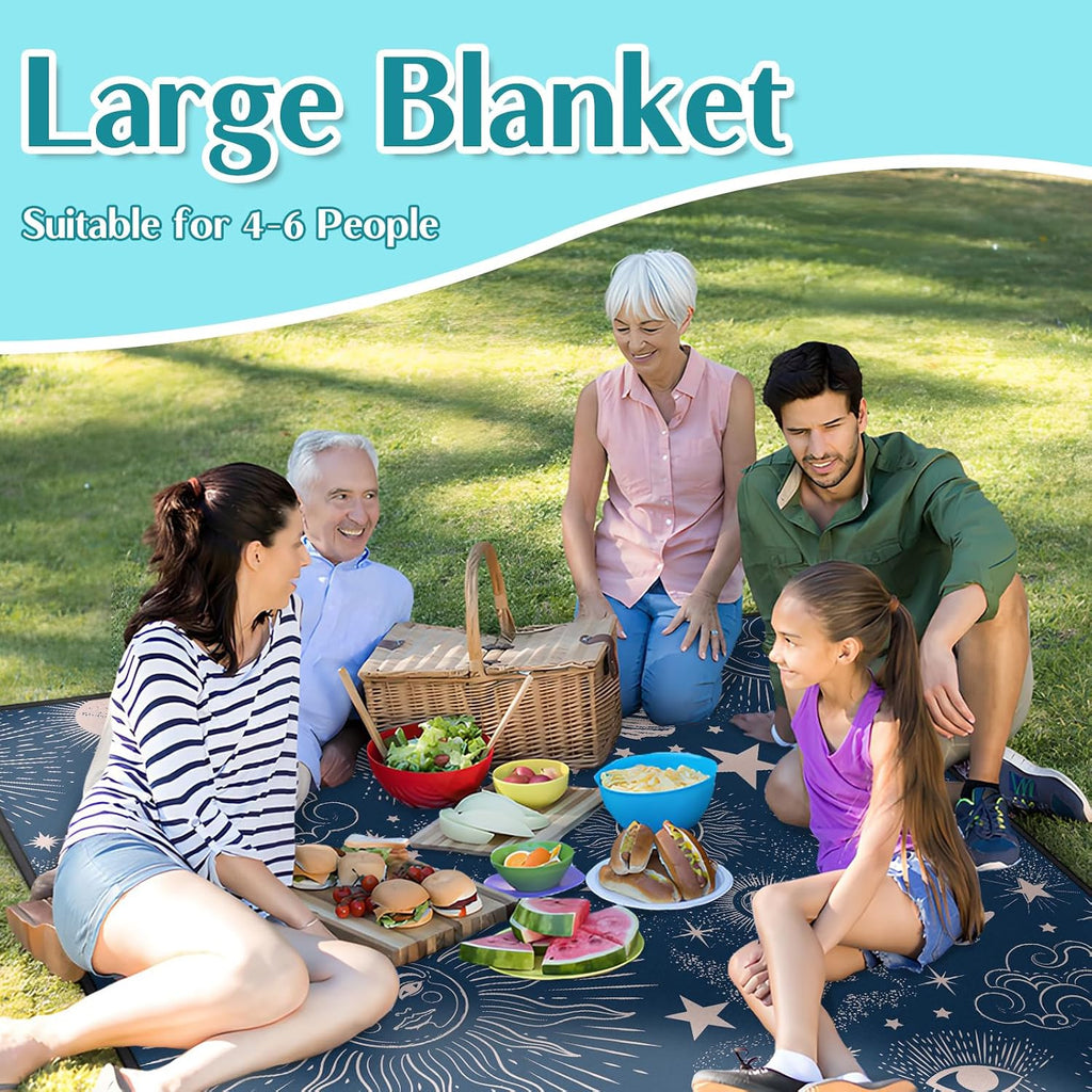Gothic Picnic Blankets Waterproof Foldable,60″X80″Thick Picnic Mat Blue Outdoor Blanket for Grass, Sun and Moon Beach Blanket Sandproof Picnic Accessories for Camping Party Travel Park Lawn