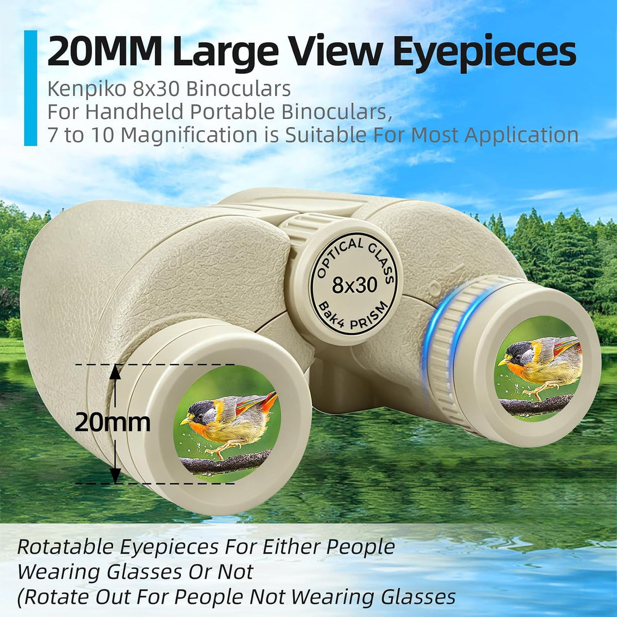 8x30 Khaki Compact Binoculars for Adults & Kids,