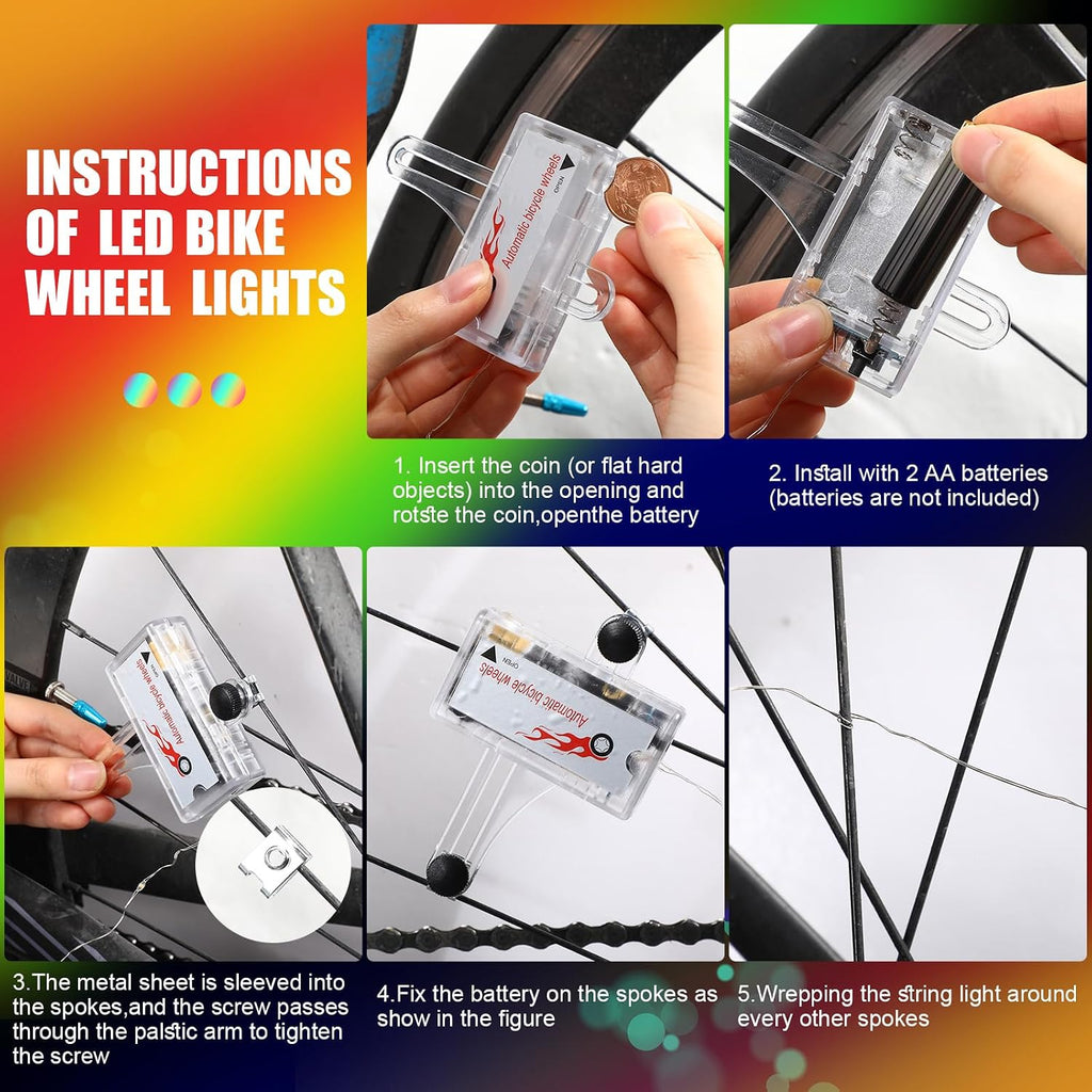 Woanger 3 Pcs LED Bike Lights for Night Riding Bicycle Frame and Wheel Lights Battery Powered Bike Accessories Gifts for Adults Riding at Night