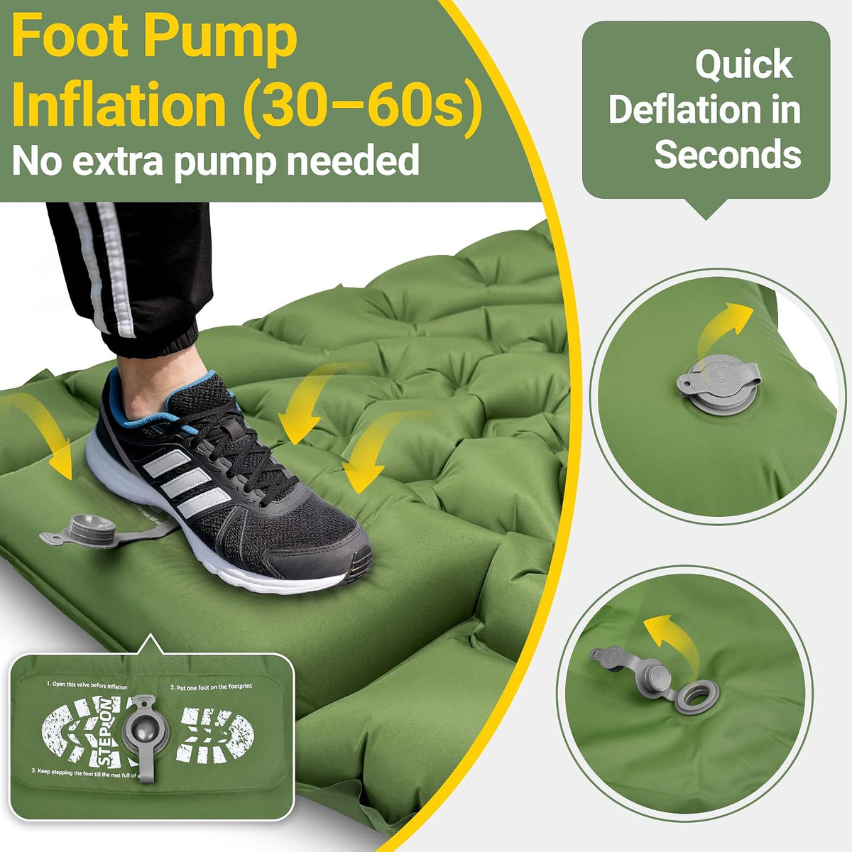 4in Backpacking Camping Sleeping Pad with Foot Pump