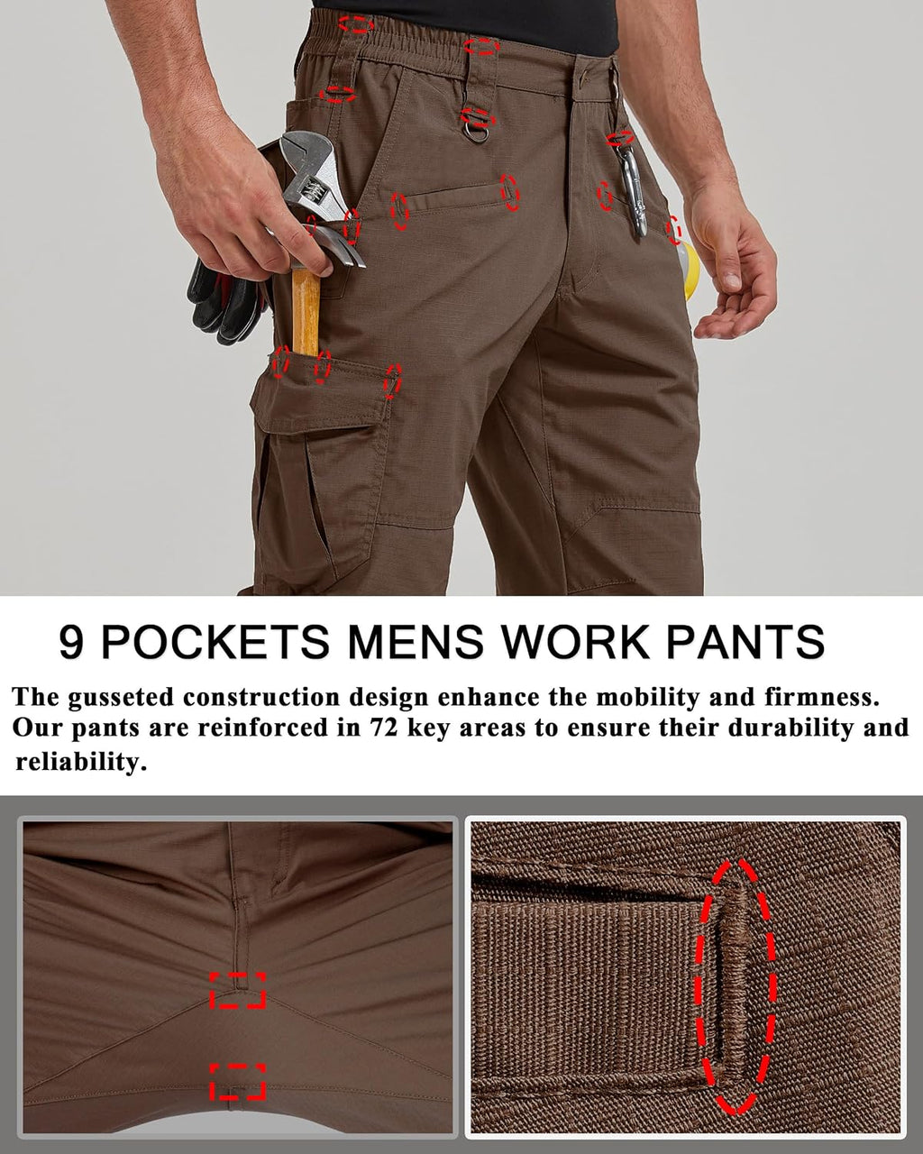CNBQDD Mens Work Pants Cargo Tactical Construction for Men Ripstop Waterproof Lightweight Outdoor Hiking with Pockets