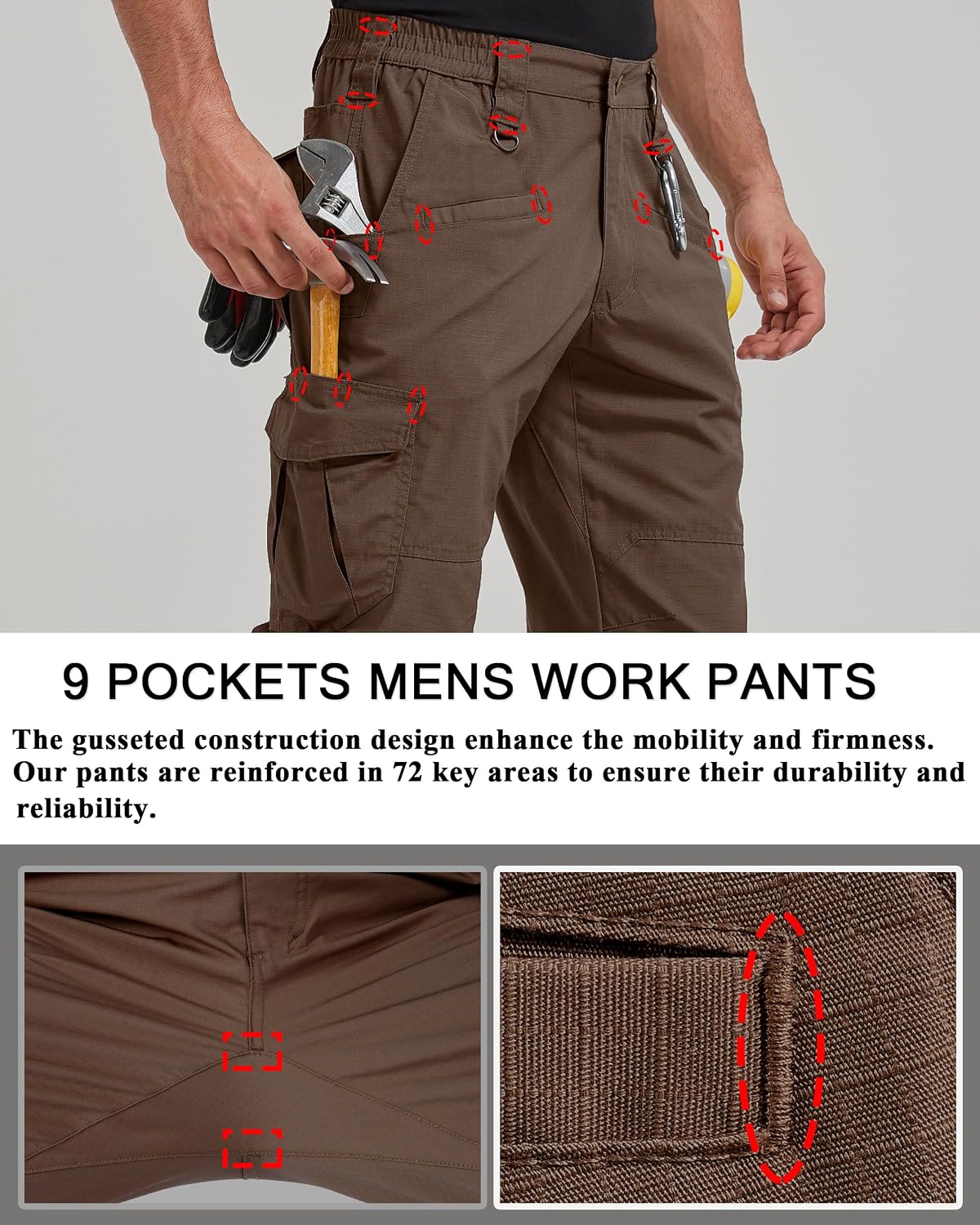 CNBQDD Mens Work Pants Cargo Tactical Construction for Men Ripstop Waterproof Lightweight Outdoor Hiking with Pockets