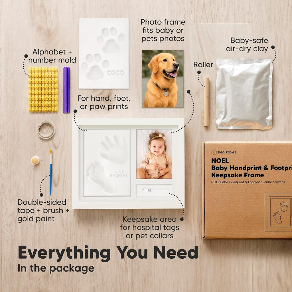 KeaBabies Baby Footprint Kit, Clay Paw Print Kit, Newborn (Alpine White)