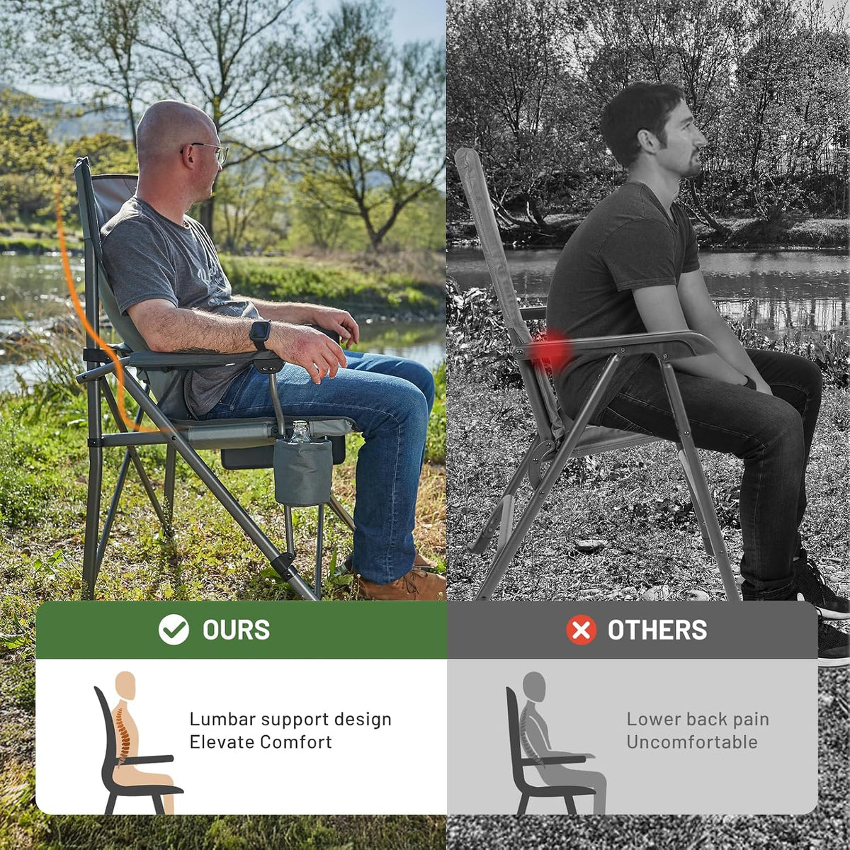 TIMBER RIDGE Oversized Camping Chair 500lbs Lumbar Support High Back
