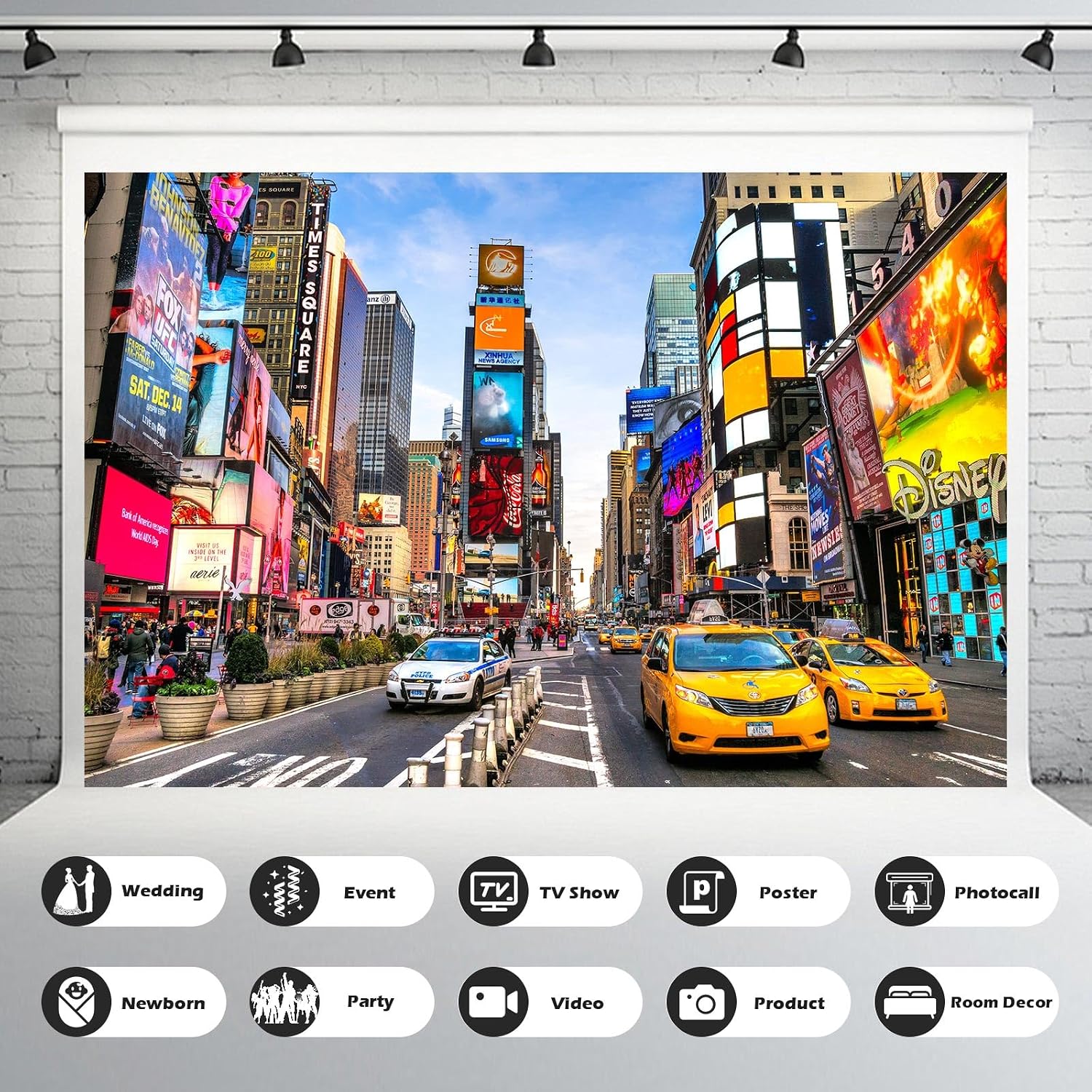 7x5ft New York City Backdrop Times Square Street Modern Skyscrapers Photography Background Birthday Party Banner Video Broadcast Decorations Travel Decor Children Adults Studio Prop Decor
