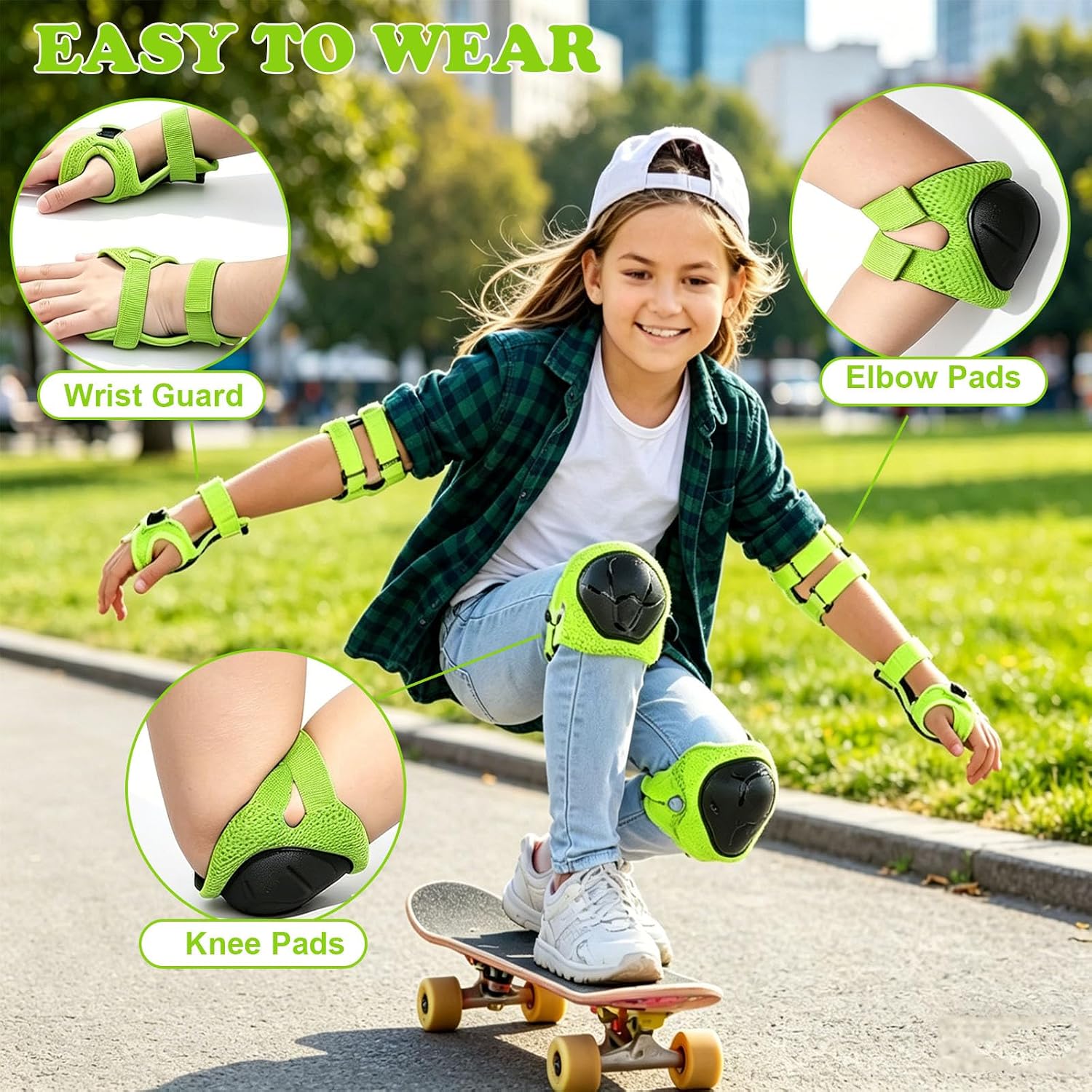 Kids Protective Gear Set Knee Pads for Kids 3-8 Years, Toddler Knee Pads and Elbow Pads for Girls Boys with Wrist Guards 3 in 1 for Skating Cycling Bike Rollerblading Scooter
