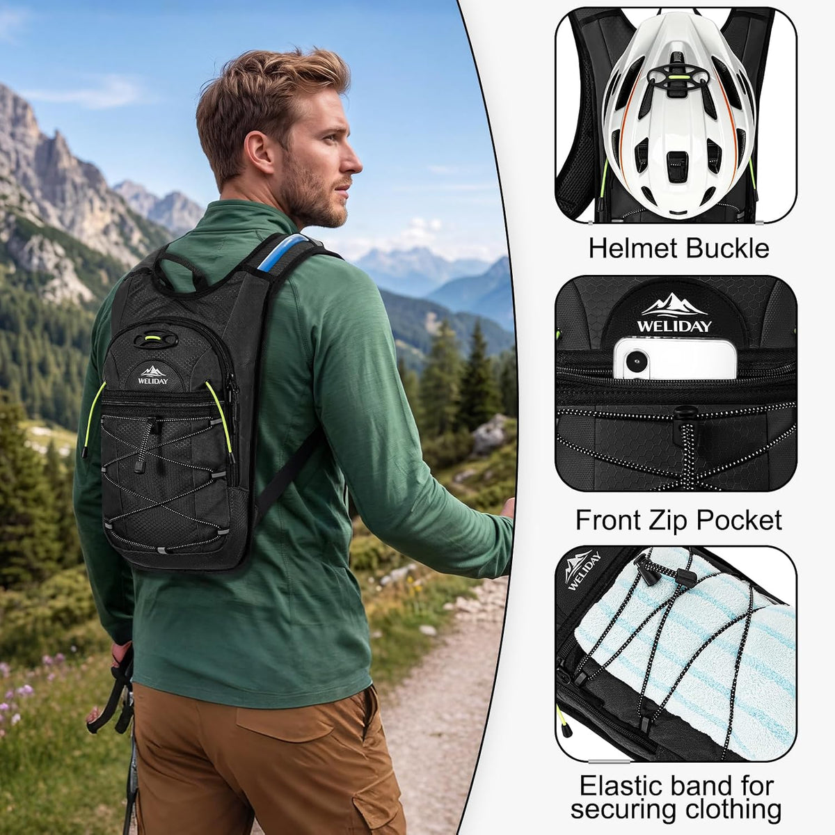 Lightweight Hydration Backpack with 2L Leak Proof Water Bladder
