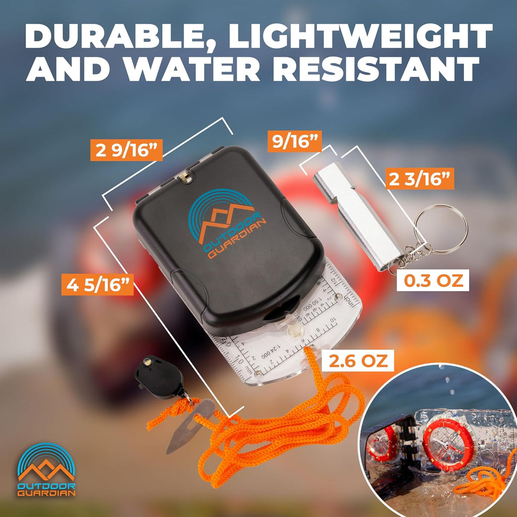 Pathfinder Sighting Compass - Precise Navigation, Hiking and Orienteering Mirror Compass with Luminous Bezel, Adjustable Declination, Clinometer, LED and Survival Whistle, Scout Gifts