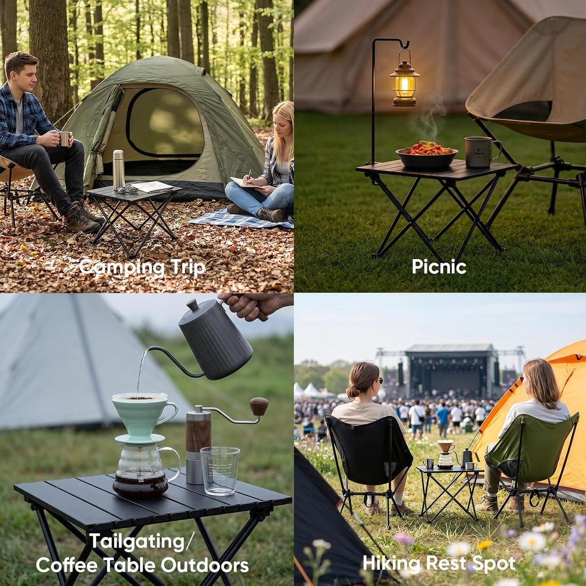 Camping Table, Ultralight Folding Camping Table with 3-Step Setup, Compact Outdoor Side Table for Camping Chair, Picnic, Fishing, Beach, Lawn, Patio, 13.8 in x 15.7 in