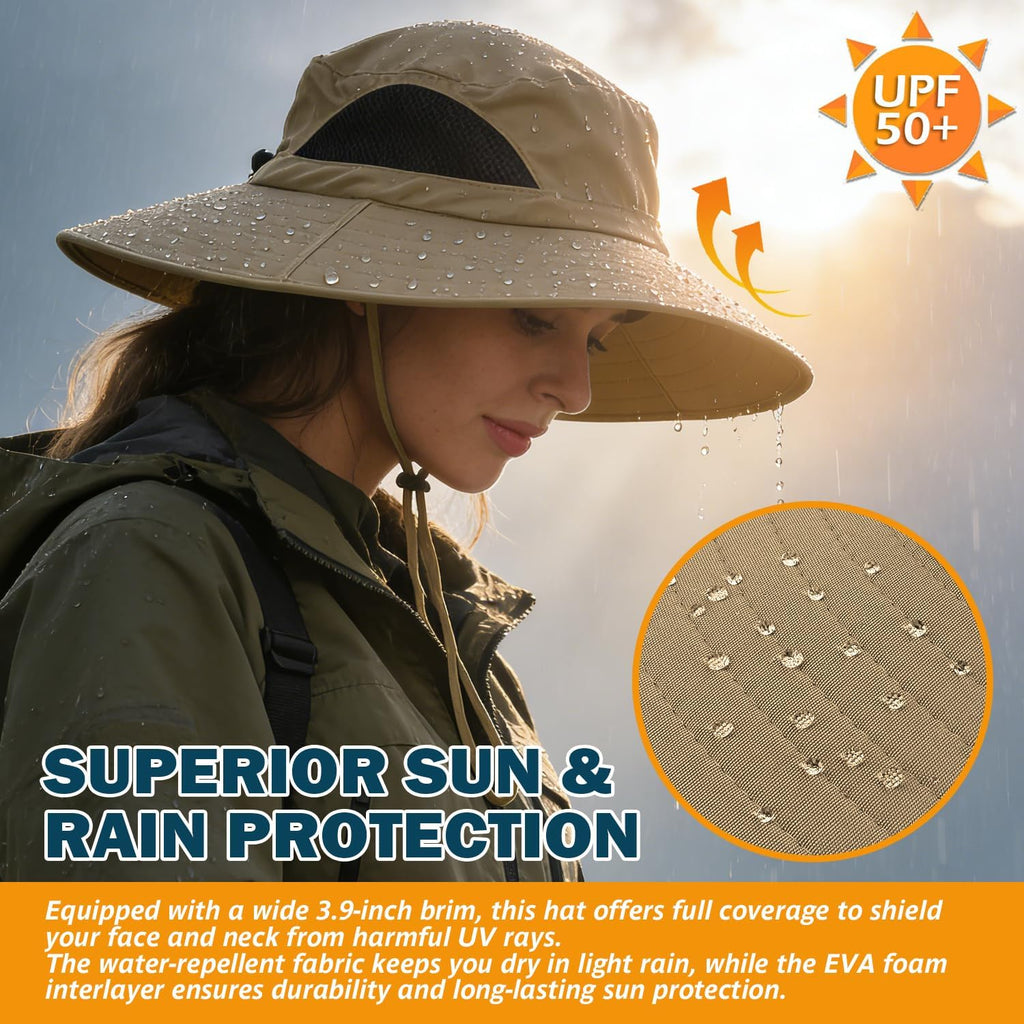 Wide Brim Sun Bucket Hat, Waterproof Boonie Hat for Men & Women