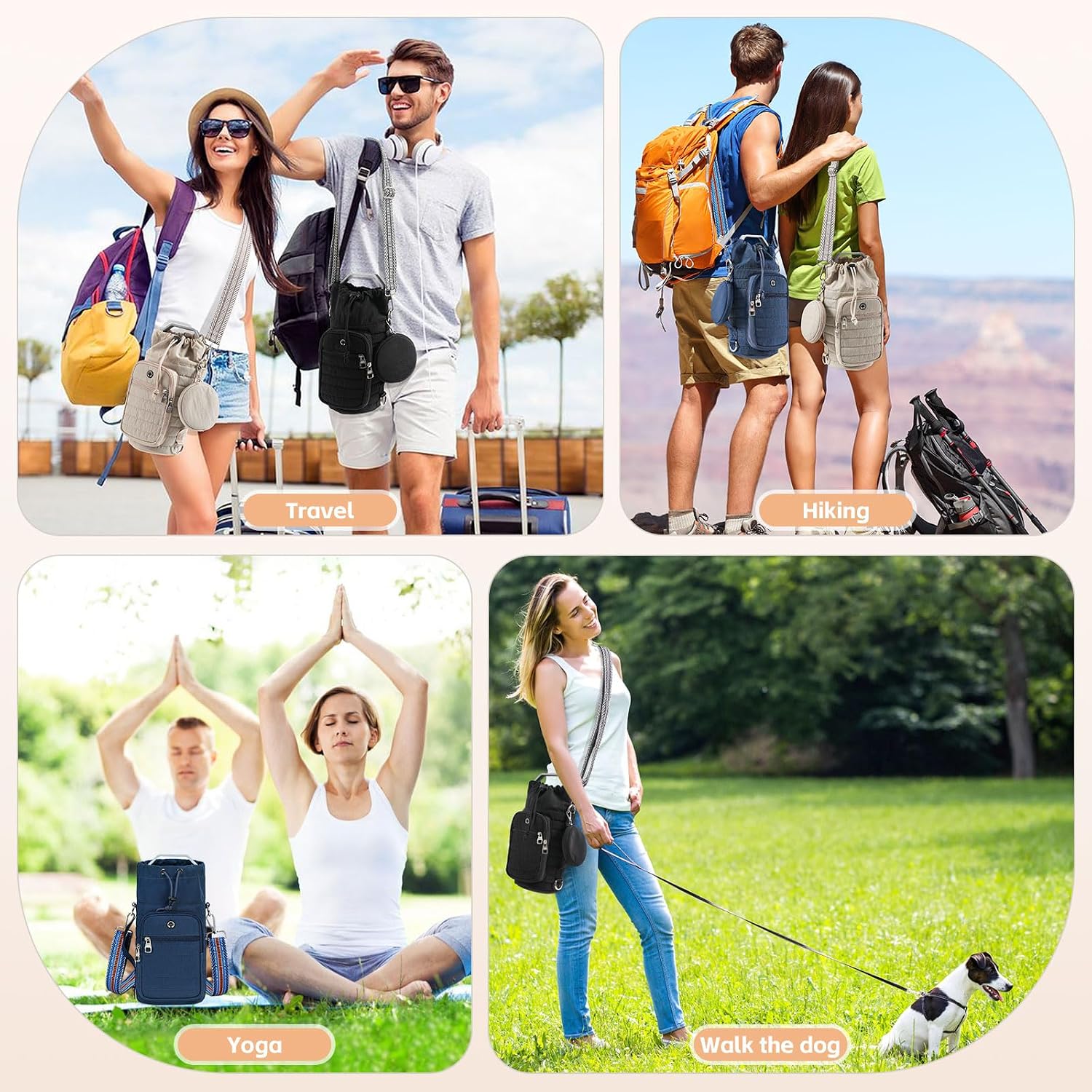 Water Bottle Carrier Bag with Strap Phone Pocket for Walking, Hiking, Cycling