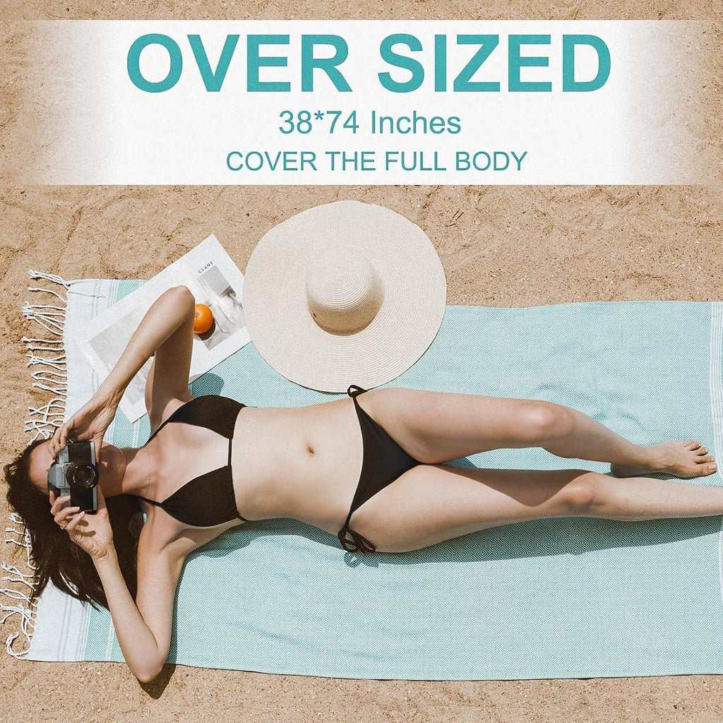 Genovega 6 Packs Oversized Turkish Beach Towels Set Towel Bulk 74"x38" Extra Large Quick Dry Sand Free Light Swim Bath Camping Pool Towel Travel Blanket Essentials Cruise Accessories Adult Vacation