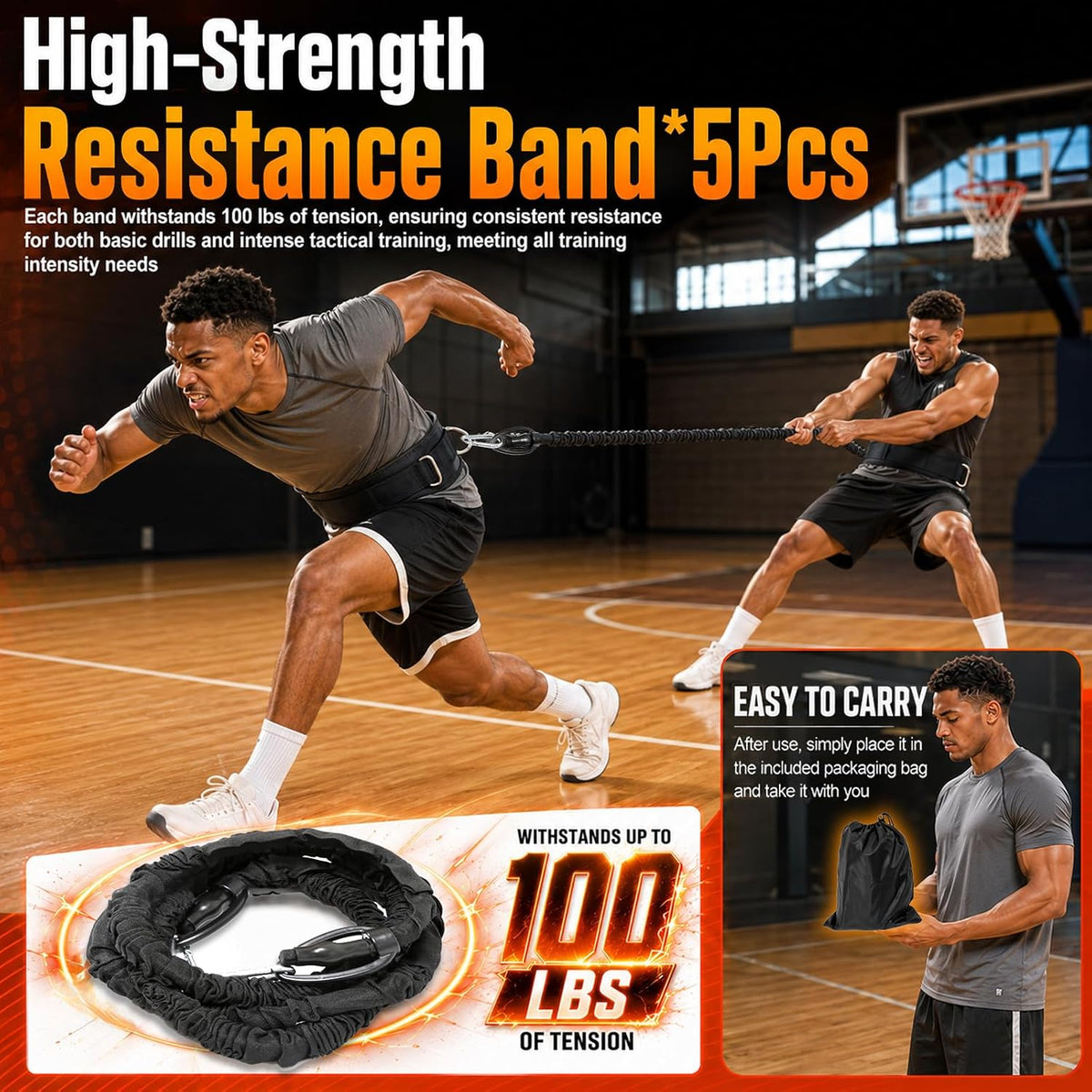 5 Sets Zone Defense Resistance Band Kit, with Adjustable Waist Strap
