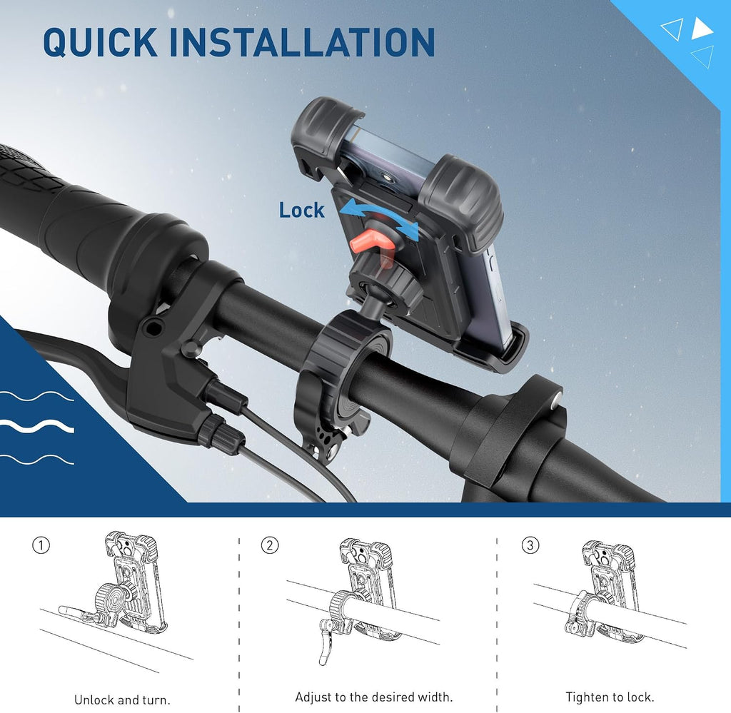 Hiboy Bike Phone Holder, 360° Rotatable Universal Motorcycle Phone Mount, Wrap Anti Shake Bicycle Scooter Handlebar Phone Clip for 5.1-6.8" Cellphone