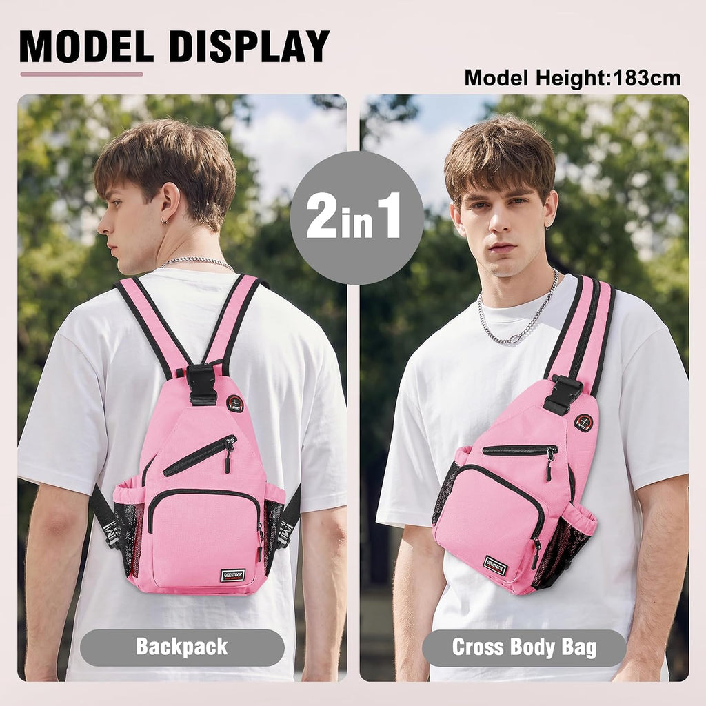 Crossbody Backpack Convertible Sling Bag for Women Men with Adjustable Strap Small Casual Daypack for Hiking Traveling (Large, 13-Inch, Pink)