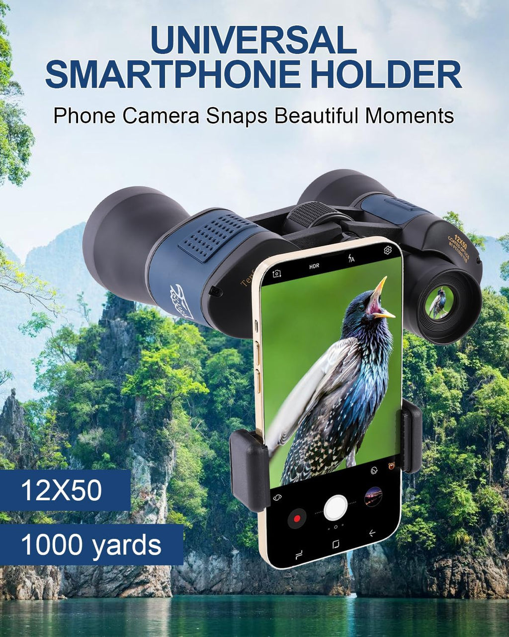 12x50 Binoculars with Built-in Compass & Phone Adapter