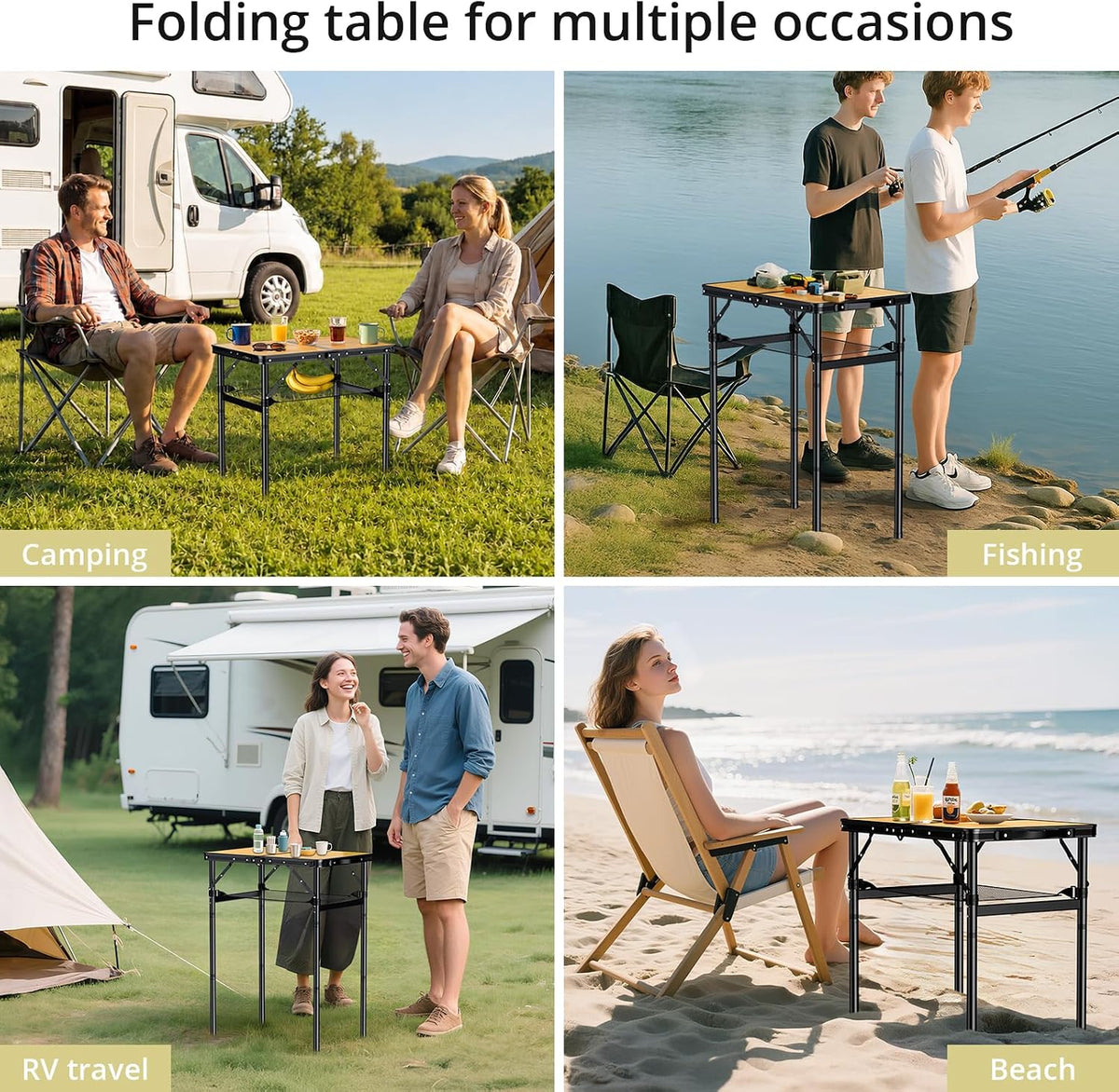 Anbte 2ft Folding Camping Table Max 29.5", 3 Adjustable Height, Yellow