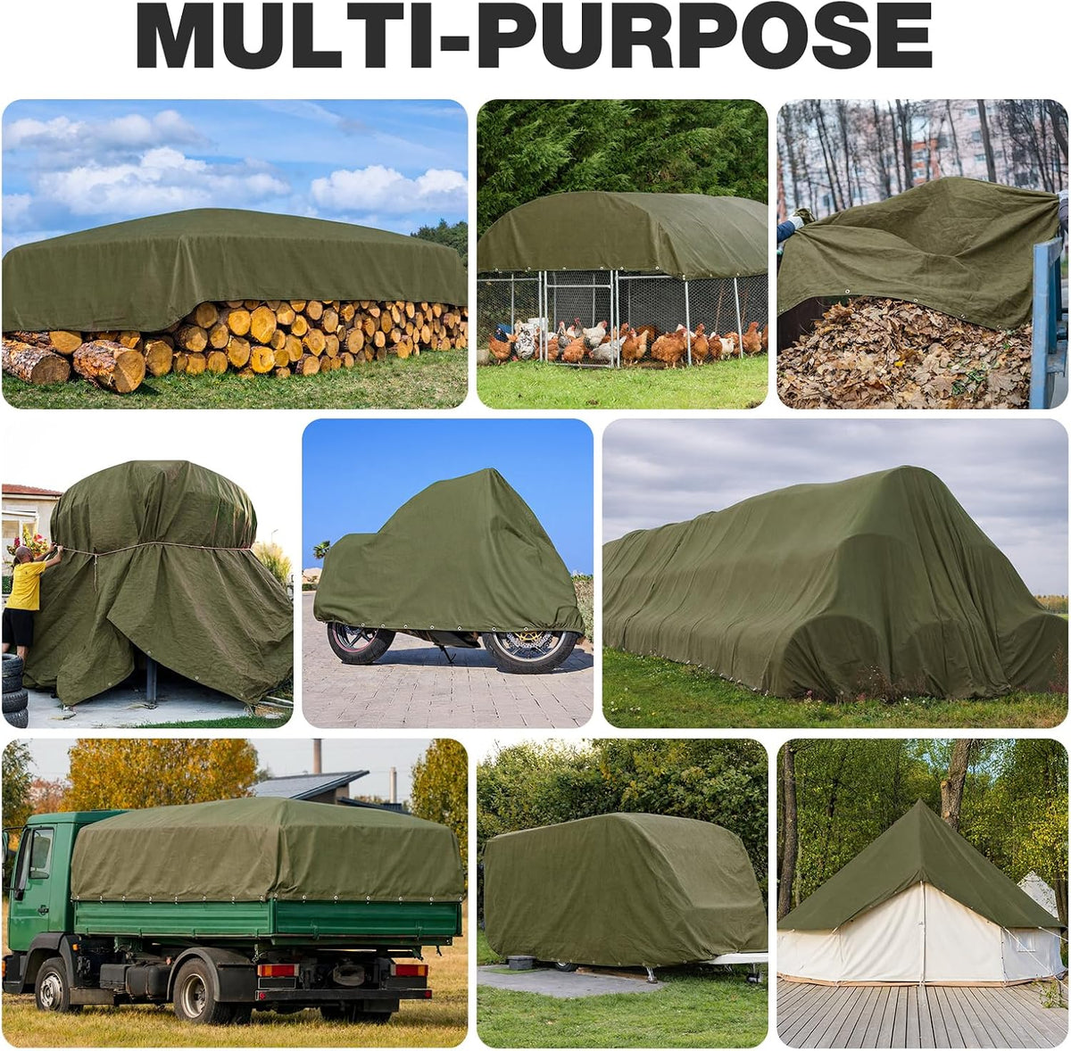 Winpull Heavy Duty Canvas Tarp 10x12 ft, 12oz (350 GSM) Cotton Canvas Water-Resistant Tarp with Rustproof Grommets, Tear-Resistant Outdoor Cover for Wood Piles, Camping, Trailer & Equipment