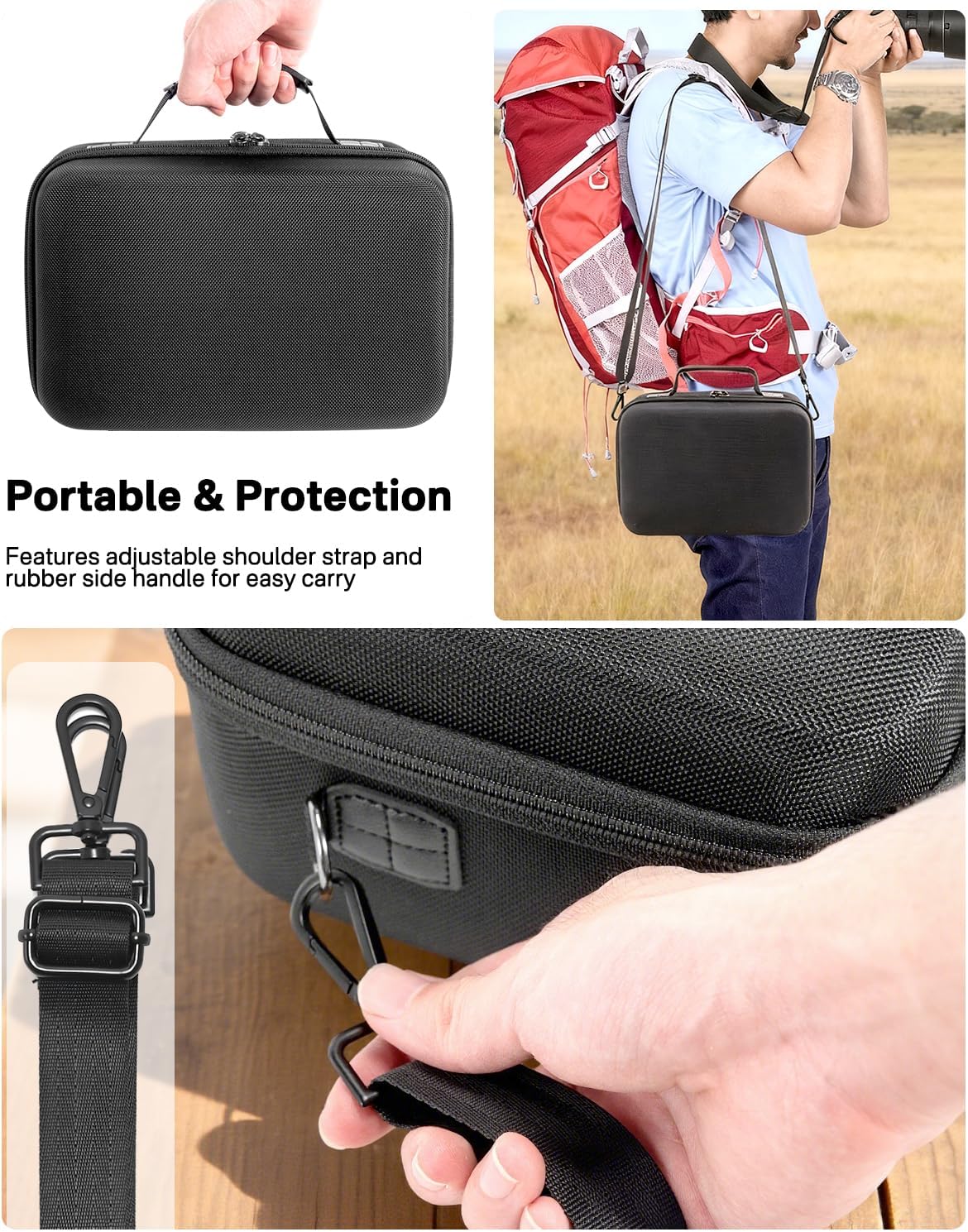 RAIACE Hard Carrying Case Compatible with Canon EOS Rebel T7/ T100/ T6/ R100/ R50/ R5/ R7/ R8, for Sony, for Nikon Camera. Large Capacity Camera Bag for Lens, Cables, Cards and Accessories. - Black