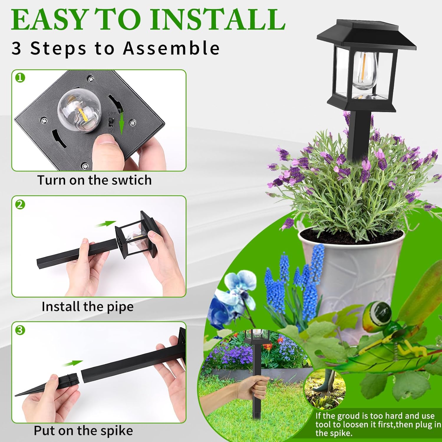 Greluna Solar Pathway Lights Outdoor,12 Pack Cool White 6000K Solar Lights, | Waterproof Auto On/Off Dawn to Dusk Landscape Lights for Garden, Path, Yard, Patio, Driveway,Walkway Decor