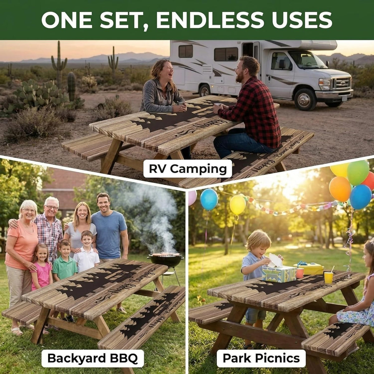 Picnic Table Cover with Bench Covers, Wooden, 3 Pack, 72 Inch