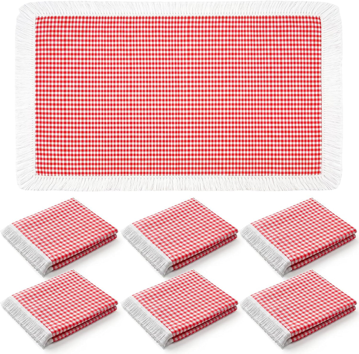 Frienda 6 Pcs Large Red Gingham Outdoor Picnic Blanket Boho 59 x 36 Inch