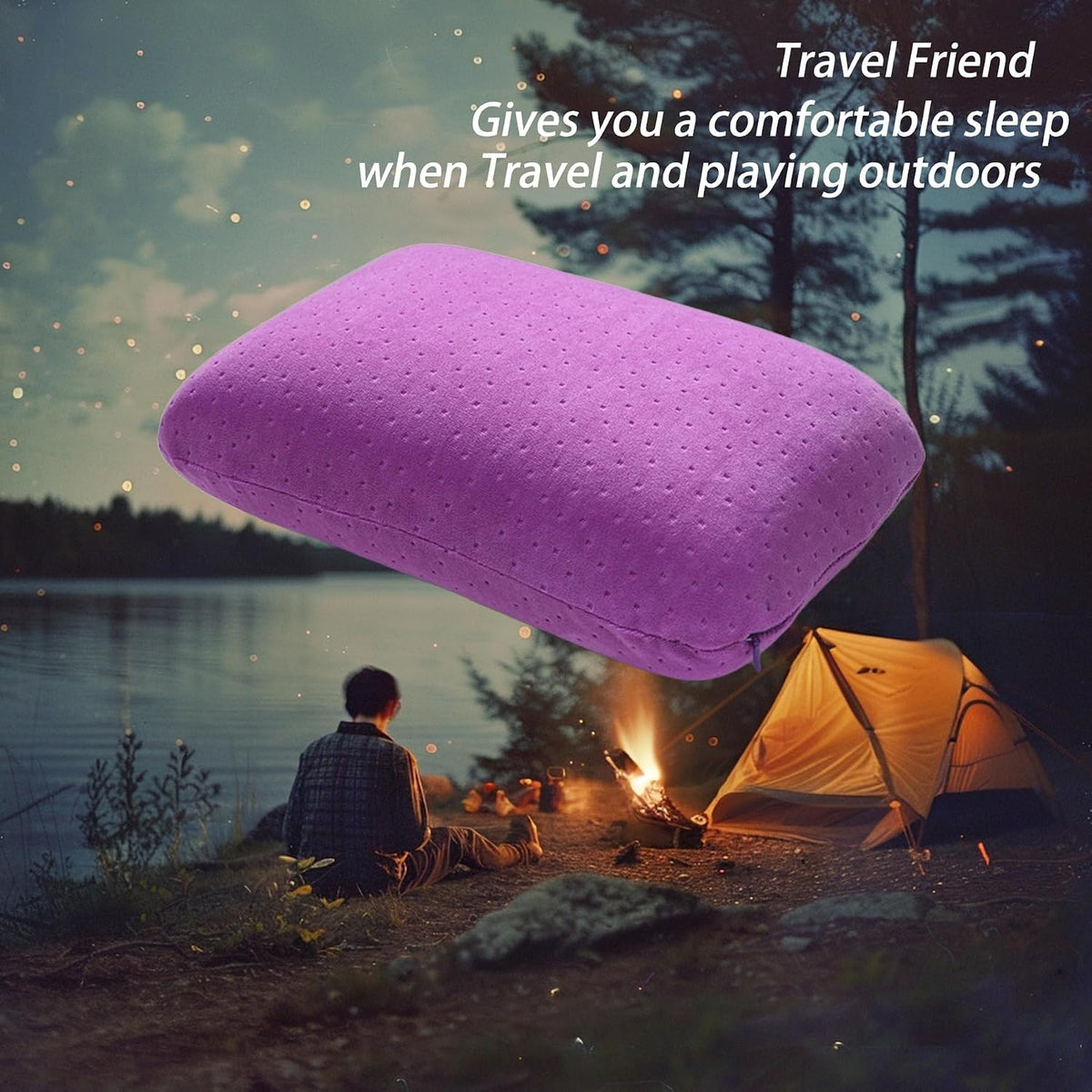 Travel Pillow Small Camping Pillow Memory Foam Bed Neck Soft Home Pillow Lightweight Easy to Carry Removable Pillow Cover for Travel,Sleeping,Nap and Neck,Knee,Leg,Lumbar Support Pillow (Purple)