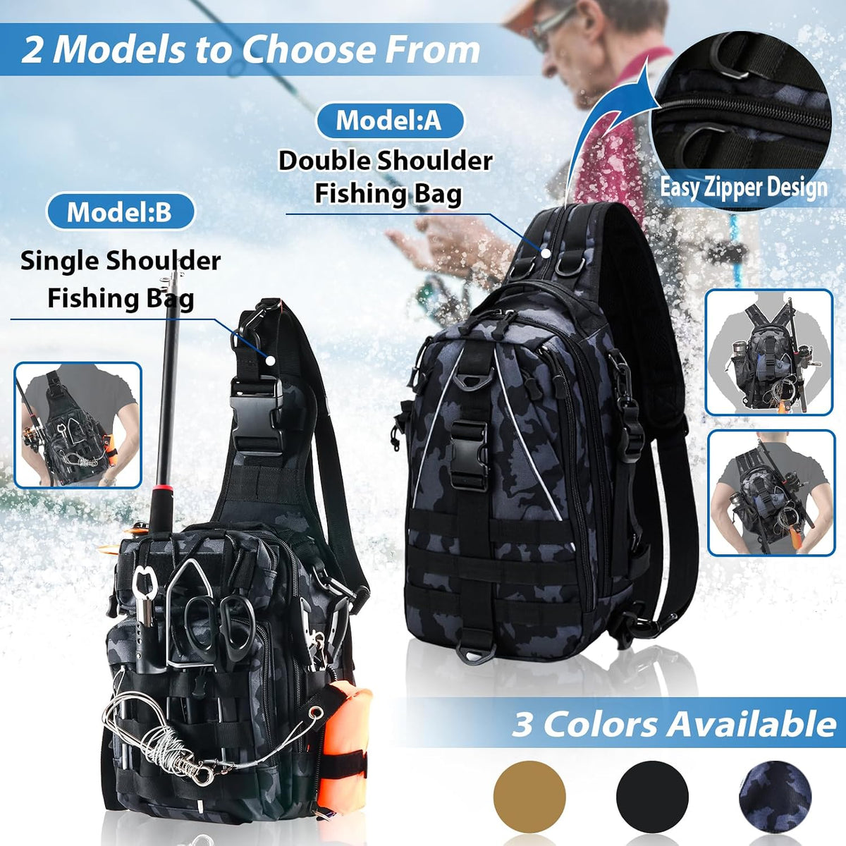Aertiavty Fishing Backpack, Fishing Bag with Tackle Box, Compact Fishing Tackle Bag, Fishing Tackle Backpack with Rod Holder for Outdoor Sport Fishing Gifts for Men Women