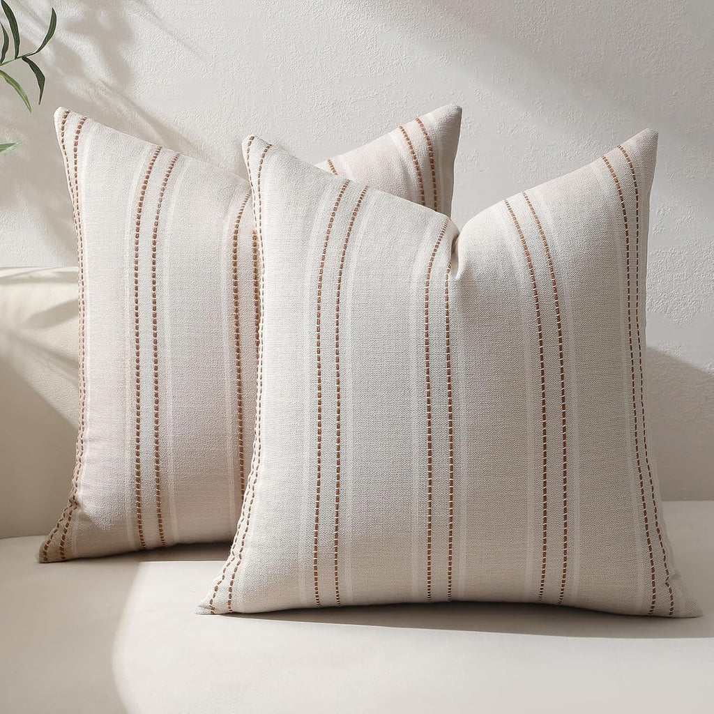 Hckot Striped Throw Pillow Covers 20x20 Set of 2 Fall Pillow Covers Caramel