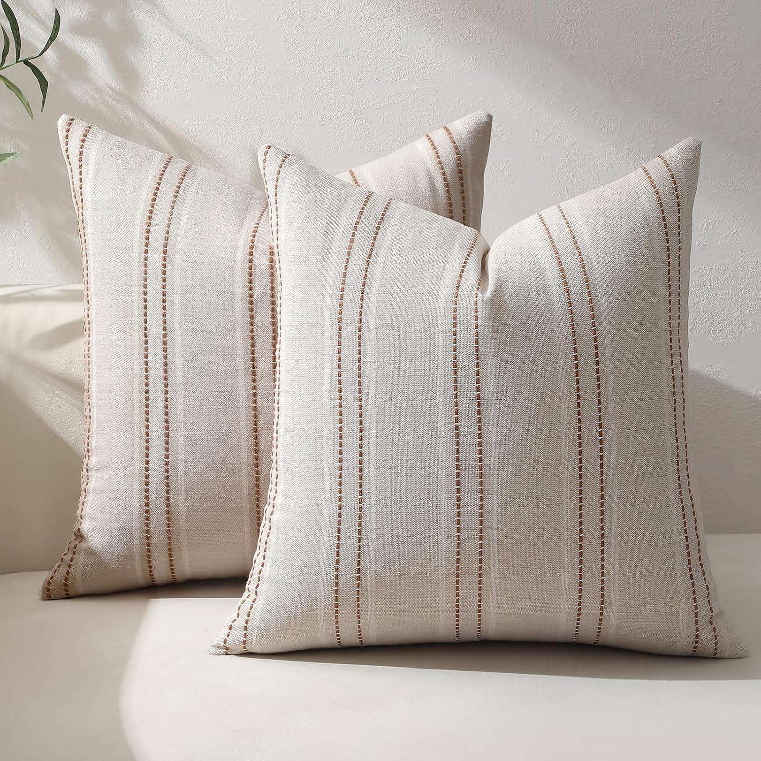Hckot Striped Throw Pillow Covers 20x20 Set of 2 Fall Pillow Covers Caramel