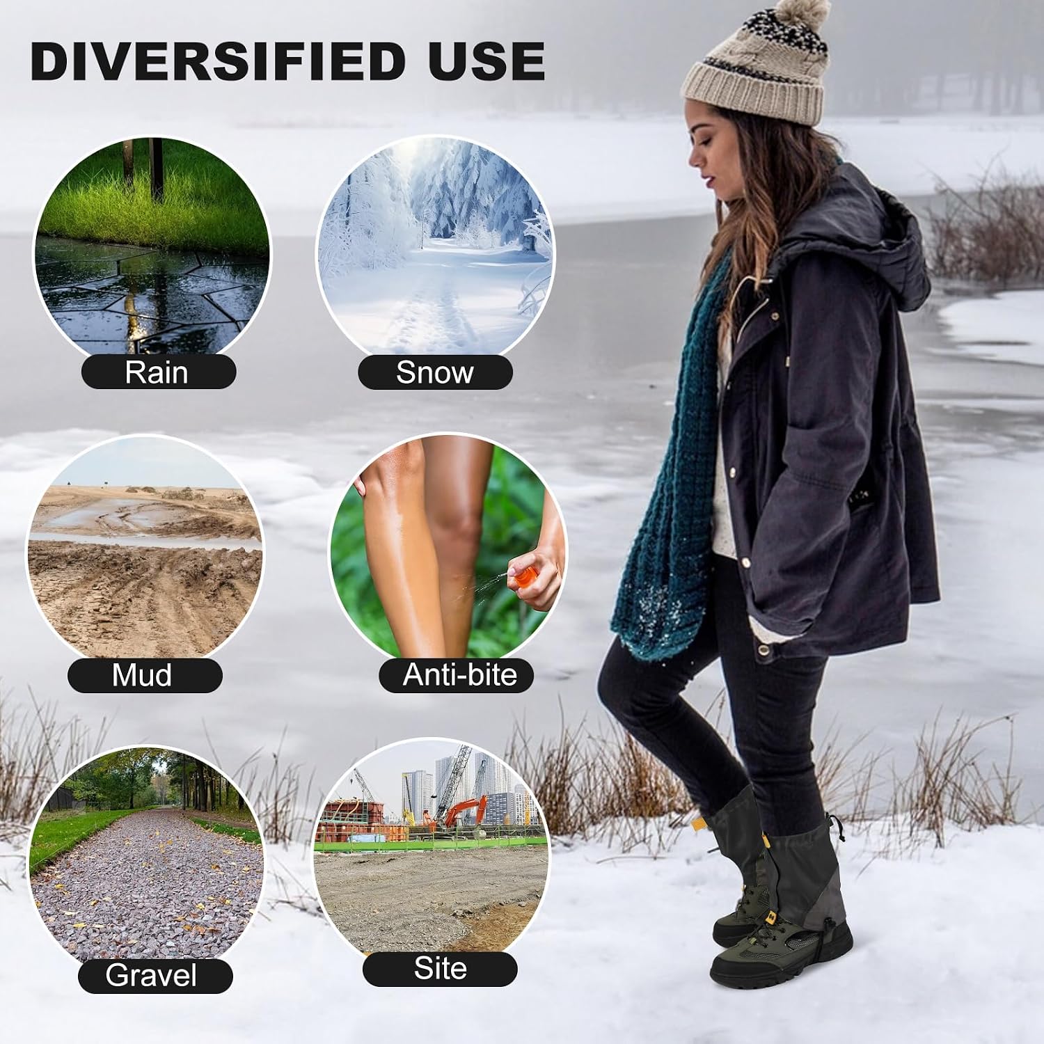 Waterproof Gators for Hiking Boots and Shoes Lightweight Adjustable Leg Gaiters for Men Women Gaiters for Hiking Snowshoeing