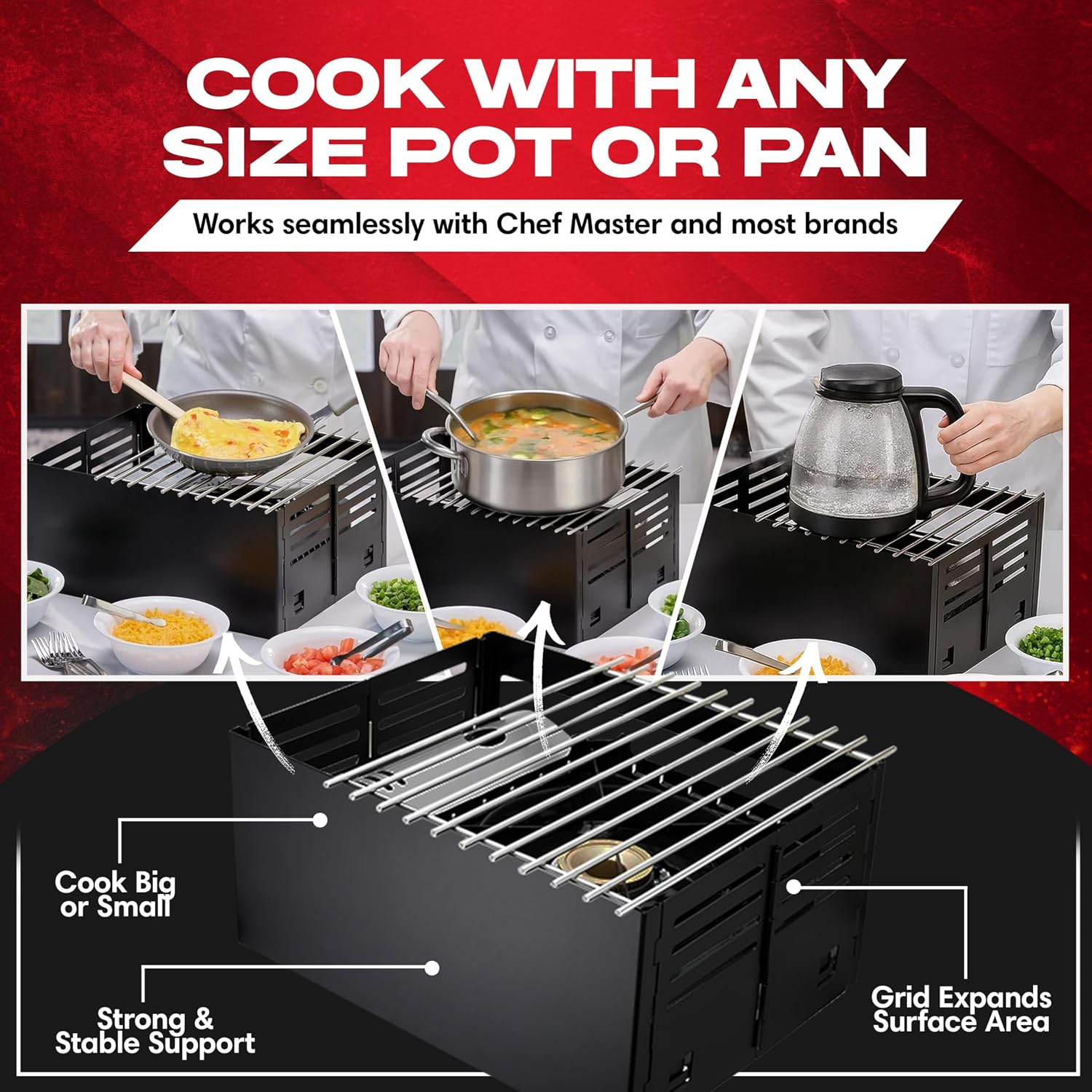 Chef Master Butane Stove Cover - Universal Fit for Any Standard Size - Premium Black Steel Collapsible Camp Wind Guard - Camping Windscreen & Grill Wind Blocker Panel - Outdoor Cooking Accessory 90278