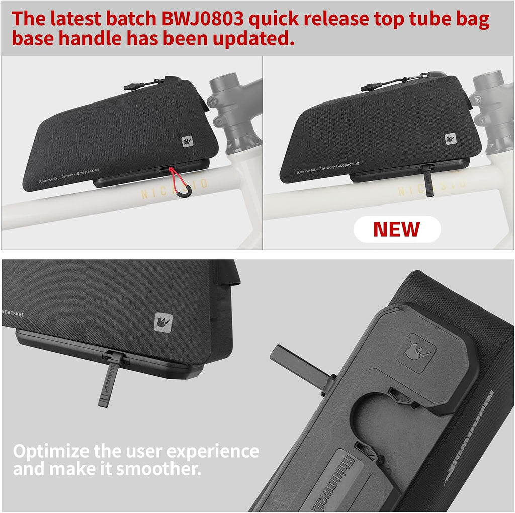 Rhinowalk Bike Top Tube Bag, Quick-Release System, Waterproof 600D TPU Cycling Frame Bag with Bolt-On Mount, Slim Aerodynamic Hard Shell Storage
