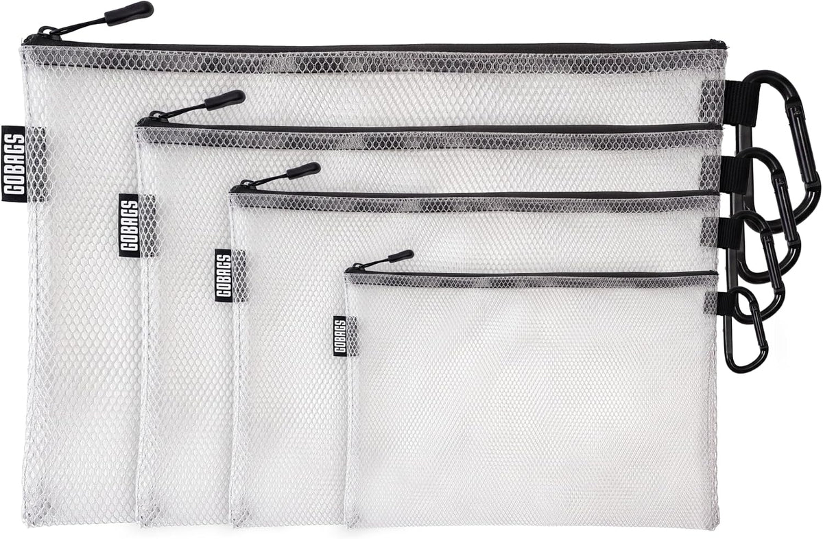 GOBAGS Air Production Multi‑Size Clear Zipper Pouch (4‑Pack) – Cable Organizer & Travel Gear Bag for Electronics, Camera Accessories, Tool Pouch & Small Tech Storage (Mint Green)