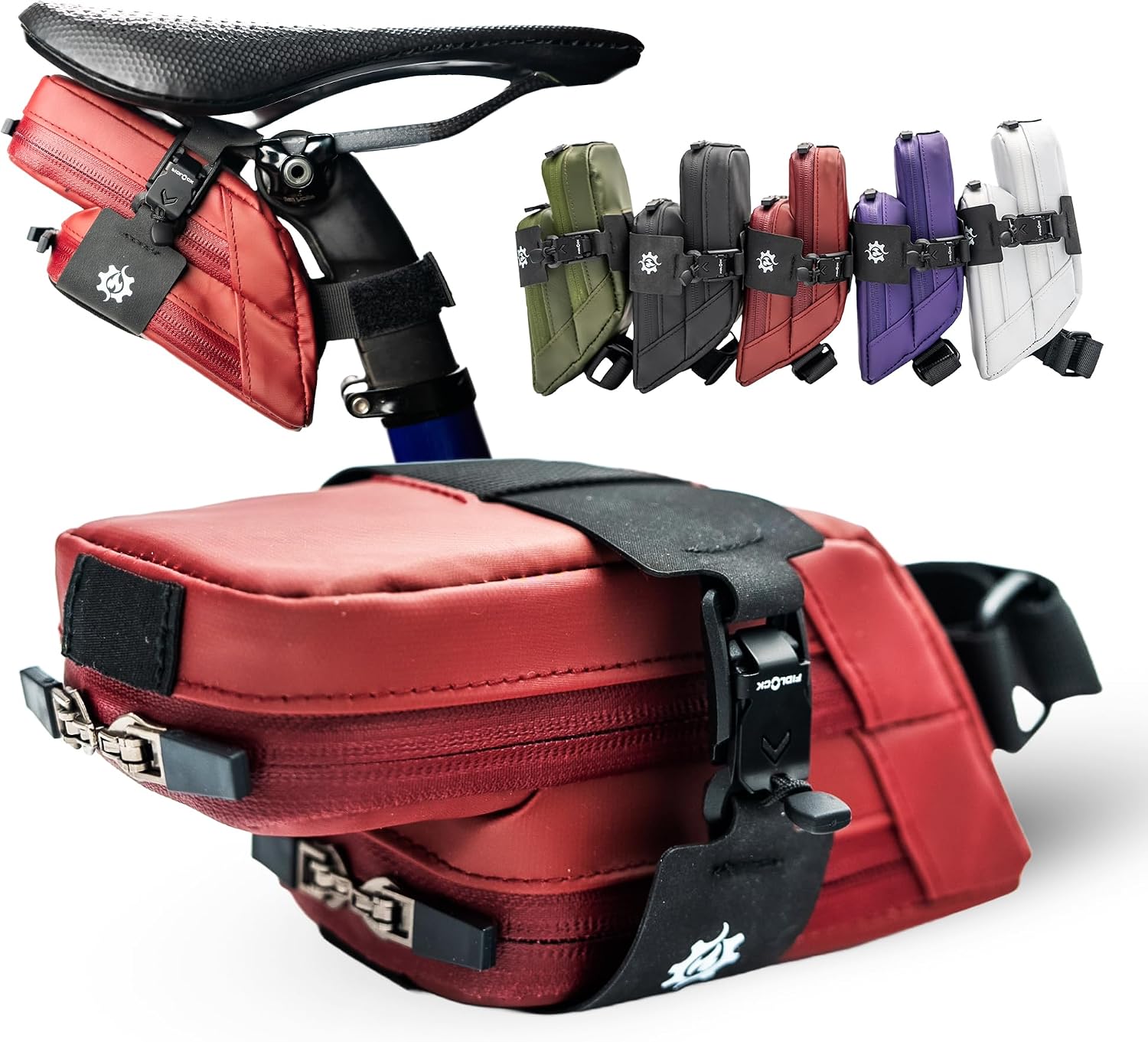 Lumiere & Co. Magnetic Quick-Release Bike Saddle Bag – Double Compartment, Low-Profile Brick Design, Designed with Fidlock's Magnetic Black V Buckle Attachment System, Mach X (Green)