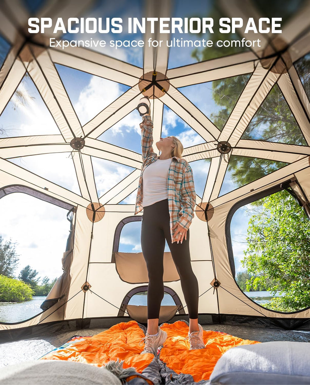 FanttikOutdoor Alpha C6 Pro Camping Tent 6 Person Pop Up Instant Cabin Setup in 60 Seconds, Portable Hub Tent with Compact Package & Internally Operated Windows for Family Camping