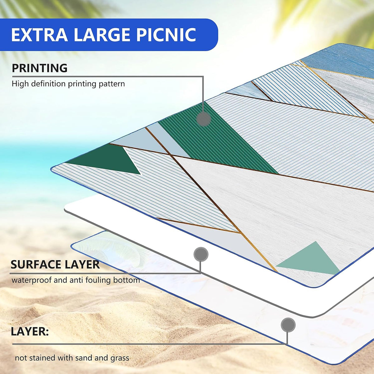 DanCoom Picnic Blanket, Foldable Waterproof Sand Mat, Extra Large Picnic Blanket Outdoor Picnic Mat Beach Blanket for Park Grass Camping Hiking Travel Family Concerts