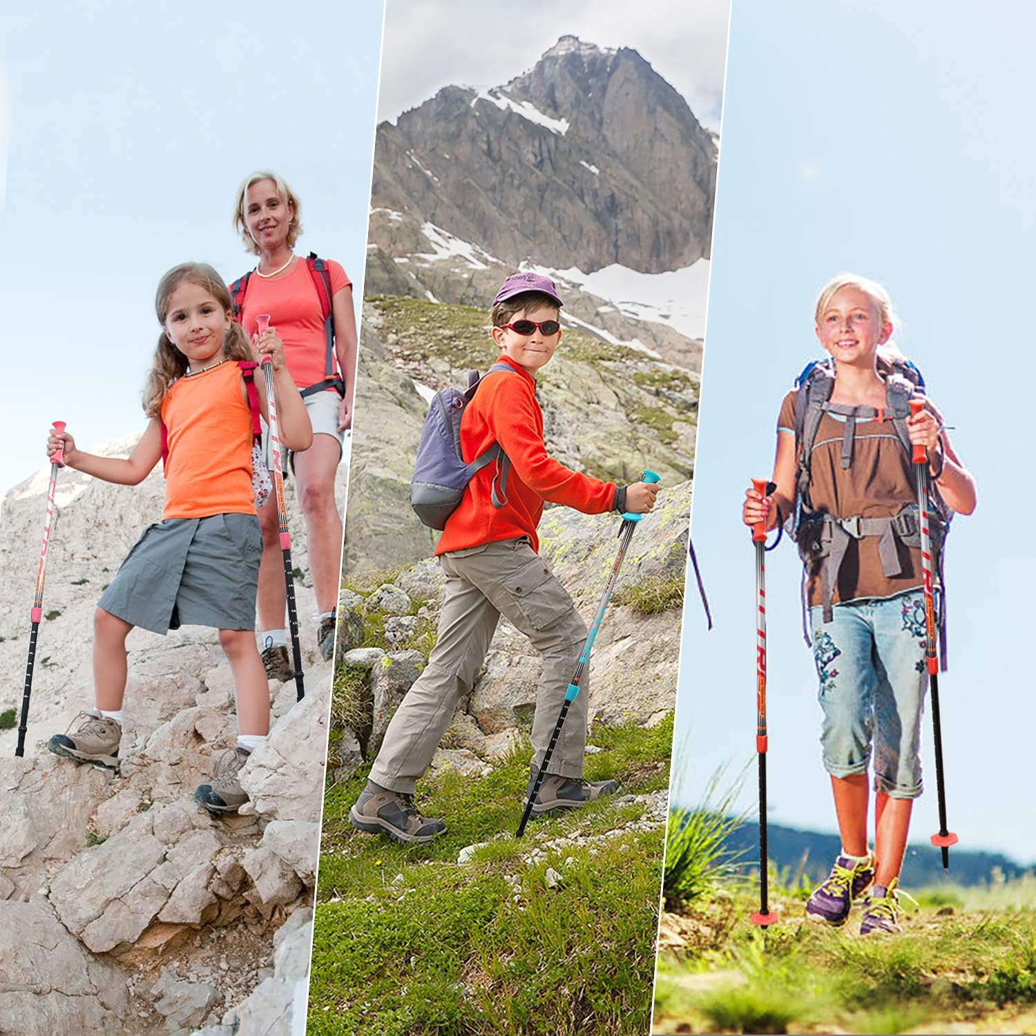 FitTrek Hiking Poles for Kids - Ultralight Nordic Walking Sticks - Telescopic Child Trekking Poles Collapsible 2 Pack