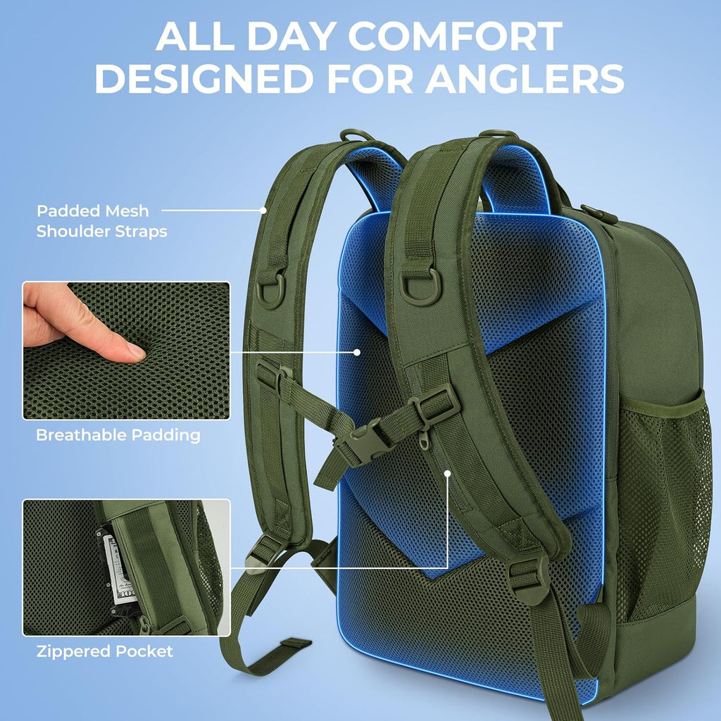 KastKing KarryAll Fishing Backpack with Rod Holder 4 Tackle Boxes, 40/26L