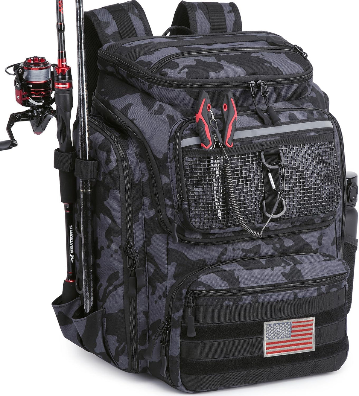 HAMBOLY 45L Fishing Backpack with Rod Holders & Built-in Foldable Divider