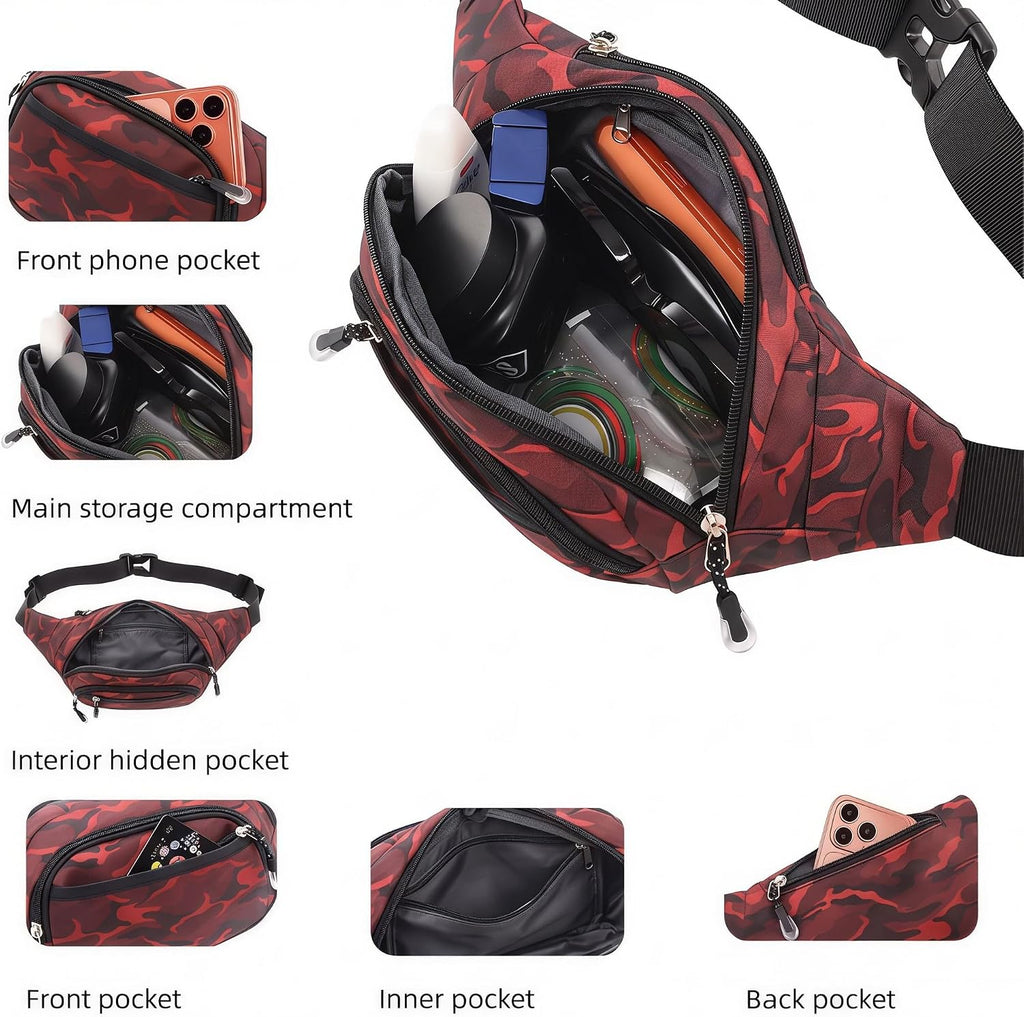Large Fanny Pack for Men Women NSYOOMH, Crossbody Waist Bag 5-Zipper Pocket