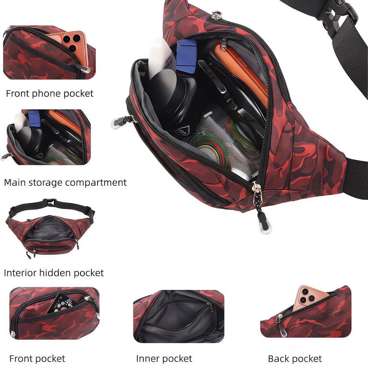 Large Fanny Pack for Men Women NSYOOMH, Crossbody Waist Bag 5-Zipper Pocket