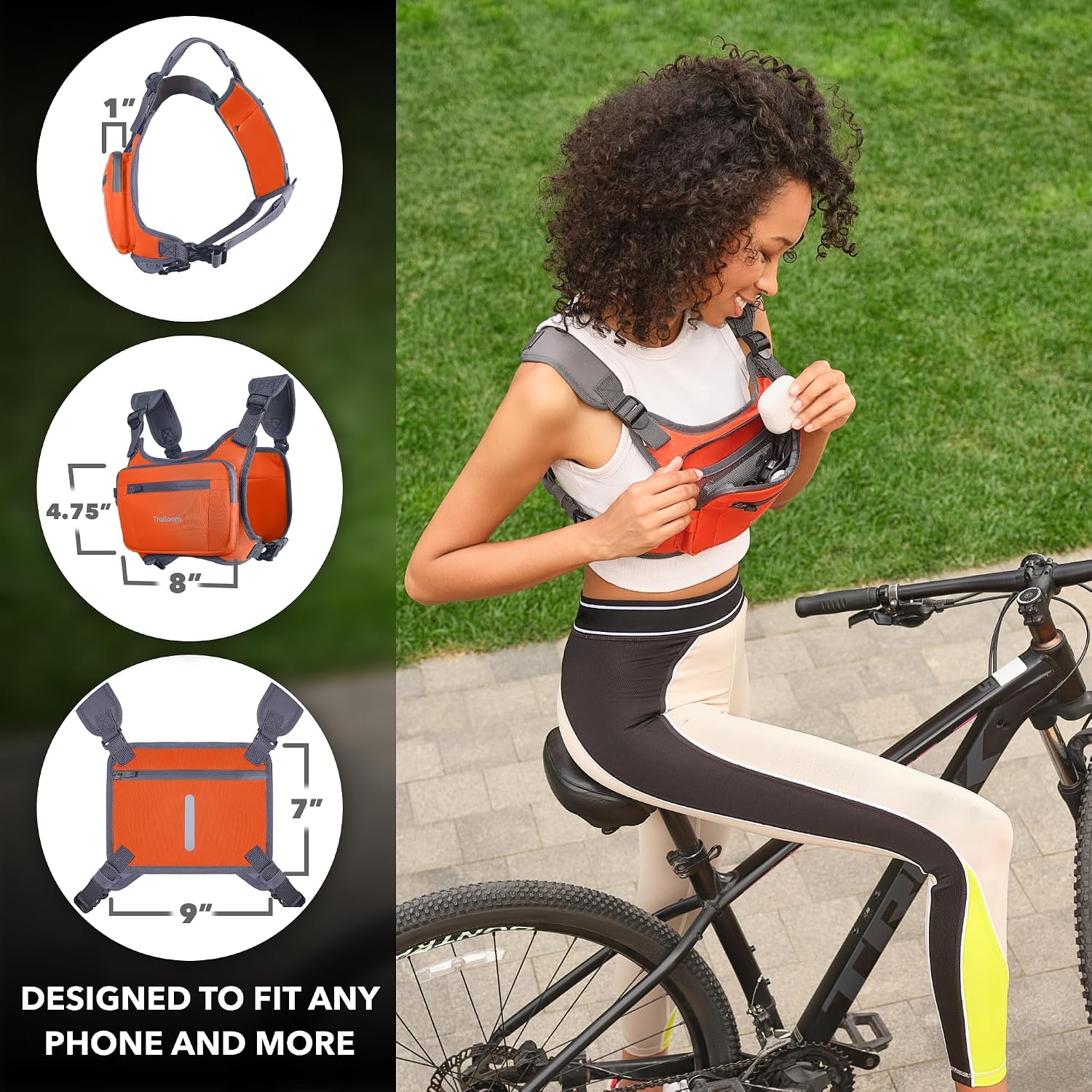 Running Chest Pack, Reflective Vest, Water Repellent, Phone Holder, Workout Bag for Runners, Cycling, Biking, EDC Pouch, Jogging Carrier, Hidden Pocket, Men & Women, Lightweight