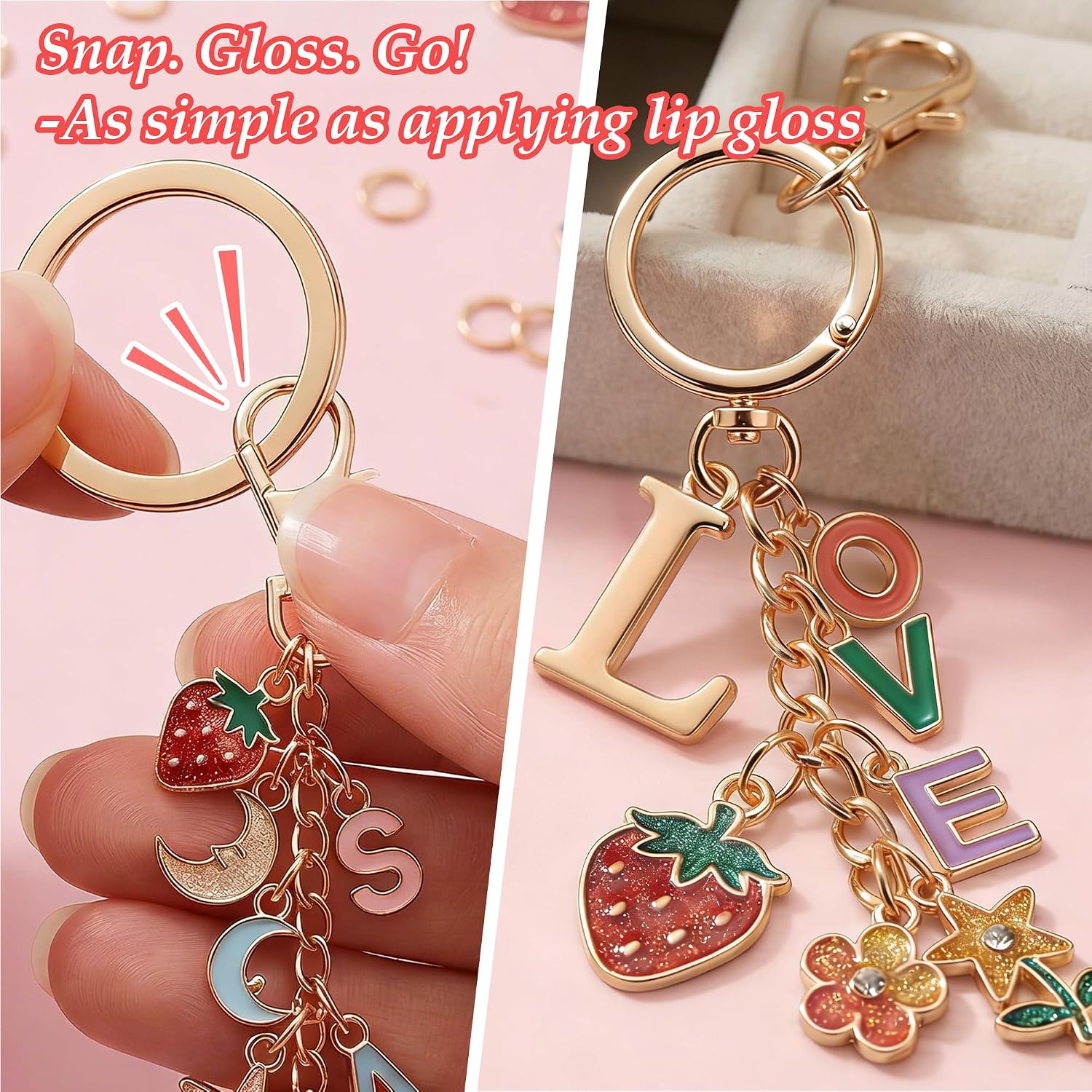 Lemosyu 563pcs Charms Lip Gloss Keychain Making Kit for DIY Craft, Gifts