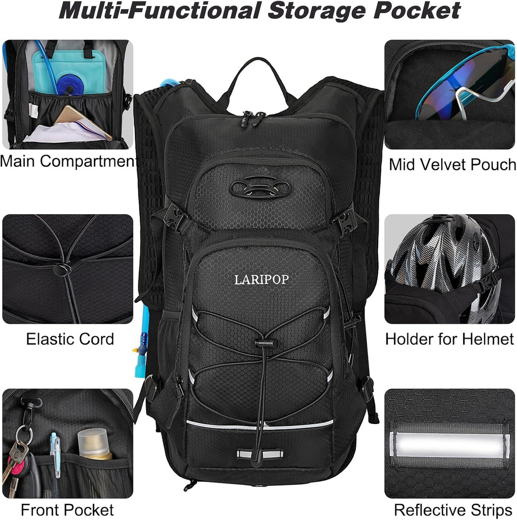 LARIPOP 18L Hydration Backpack with 2L Leak-Proof Water Bladder for Hiking Cycling Running Men Women