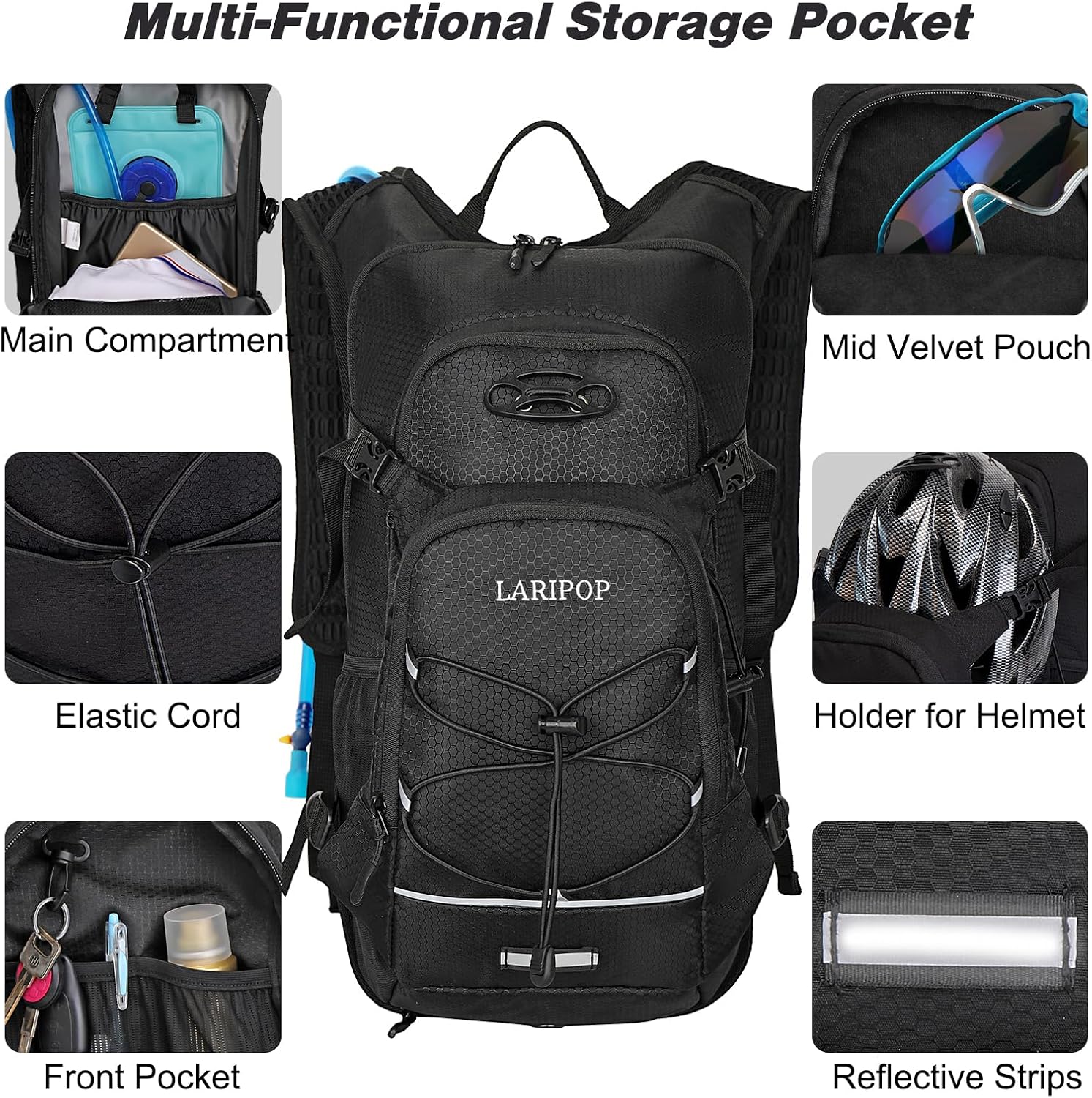 LARIPOP 18L Hydration Backpack with 2L Leak-Proof Water Bladder for Hiking Cycling Running Men Women